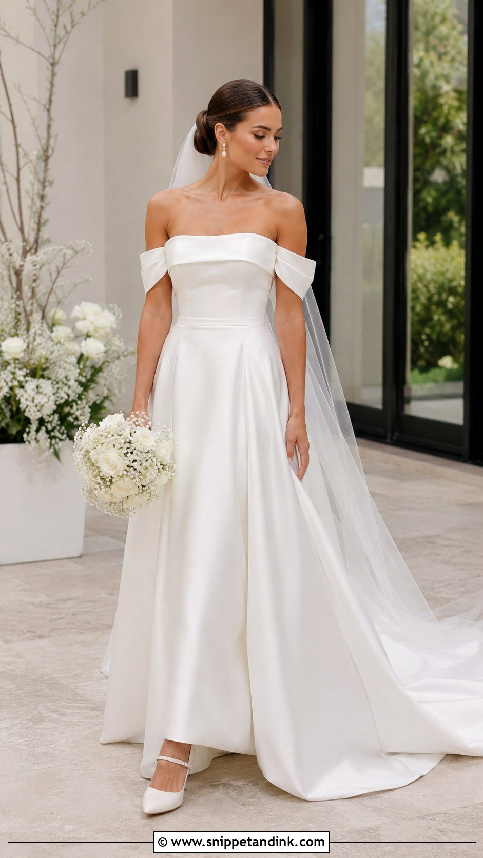 Bardot Detachable Sleeve Wedding Dress - Snippet and Ink - 25 Bardot Wedding Dress Ideas