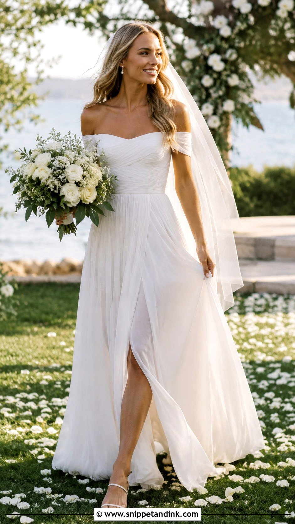 Bardot Floral Embroidered Wedding Dress - Snippet and Ink - 25 Bardot Wedding Dress Ideas
