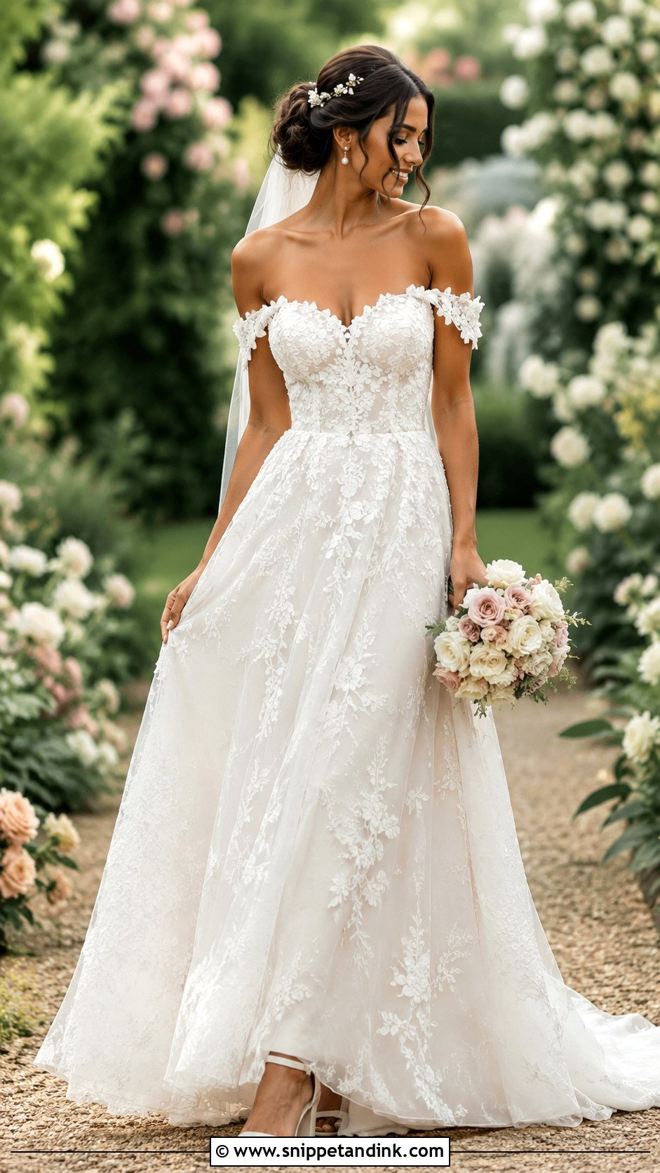 Bardot Garden Wedding Dress - Snippet and Ink - 25 Bardot Wedding Dress Ideas