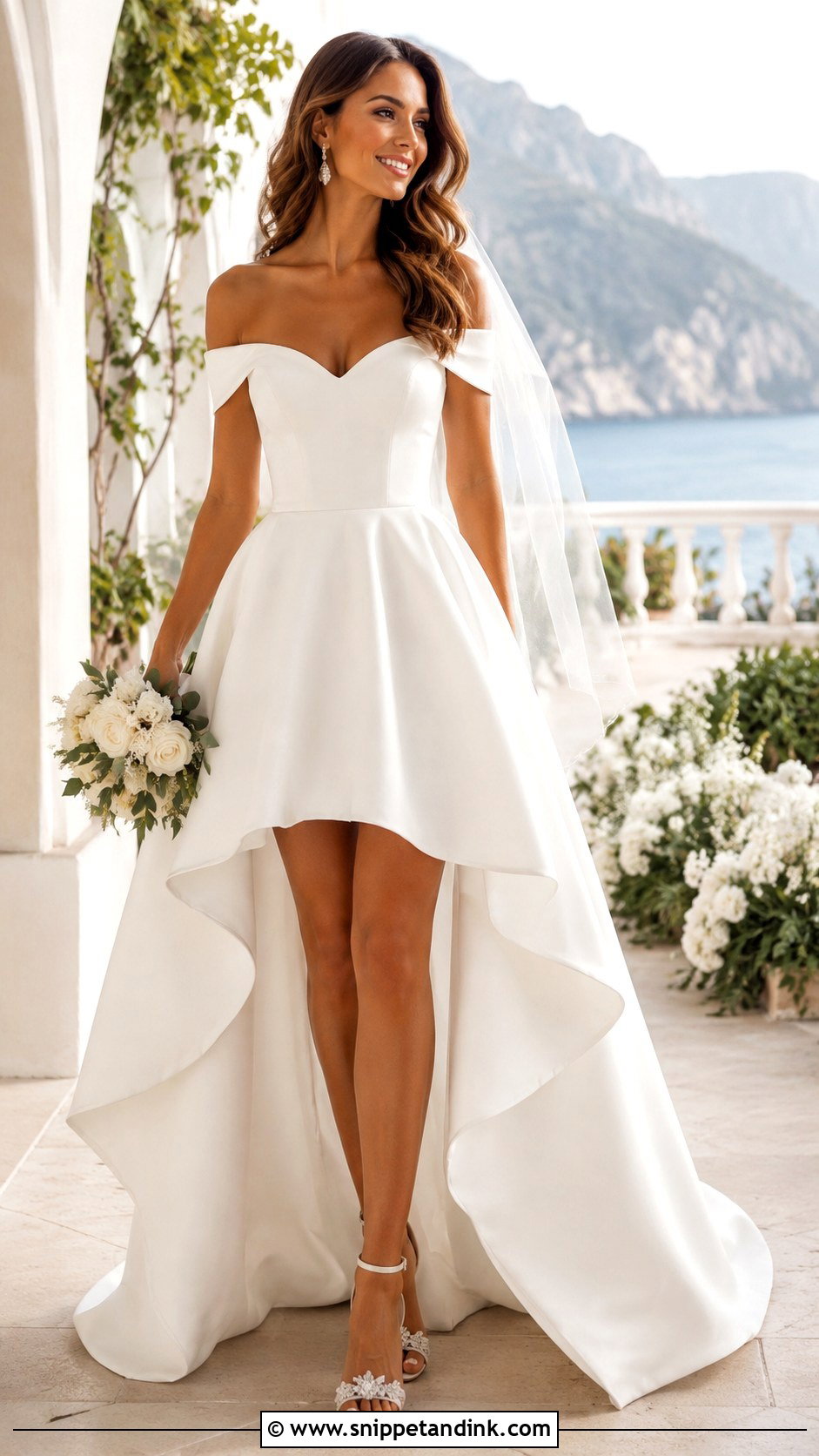 Bardot High Low Wedding Dress - Snippet and Ink - 25 Bardot Wedding Dress Ideas