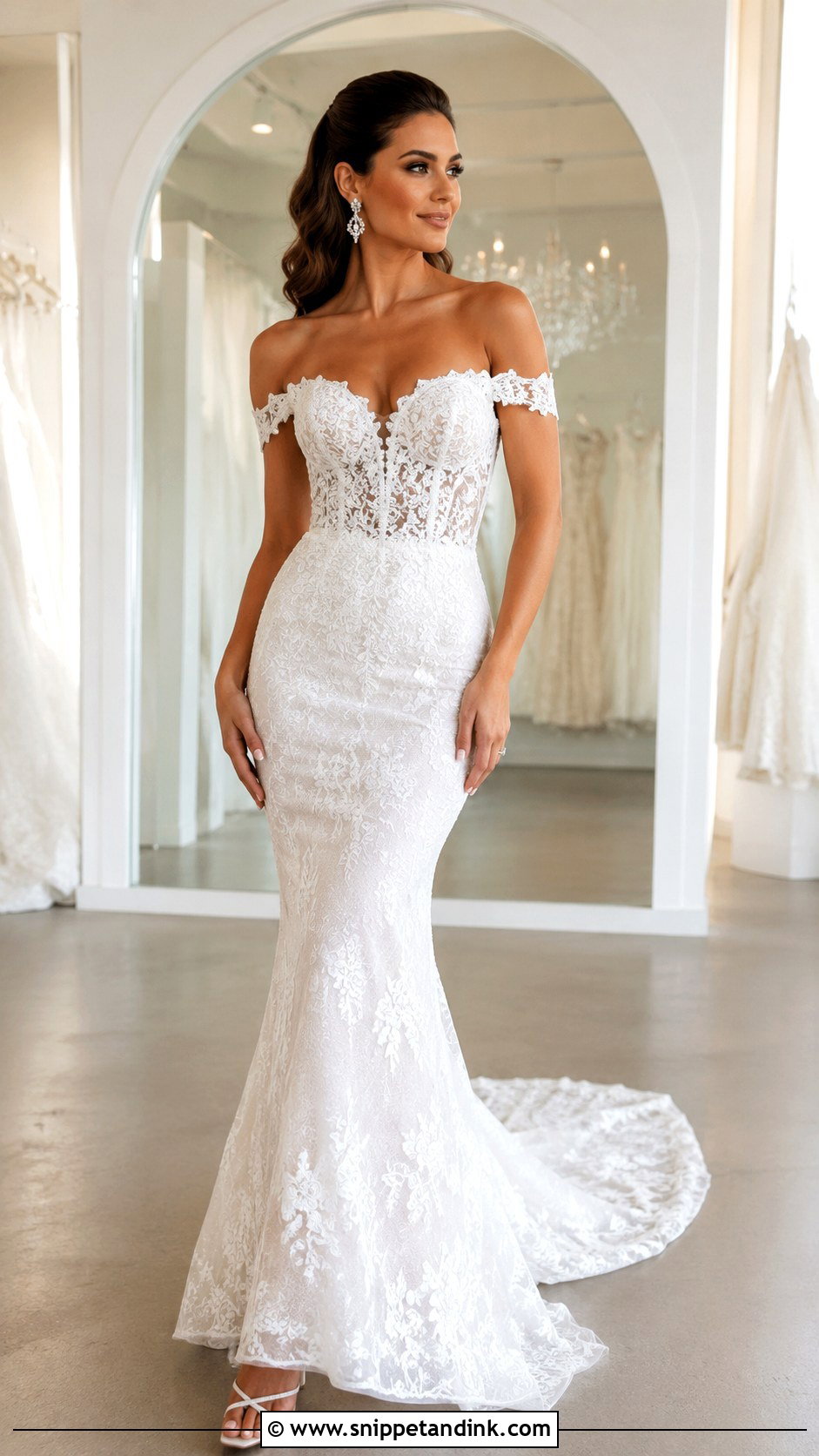 Bardot Lace Mermaid Wedding Dress - Snippet and Ink - 25 Bardot Wedding Dress Ideas