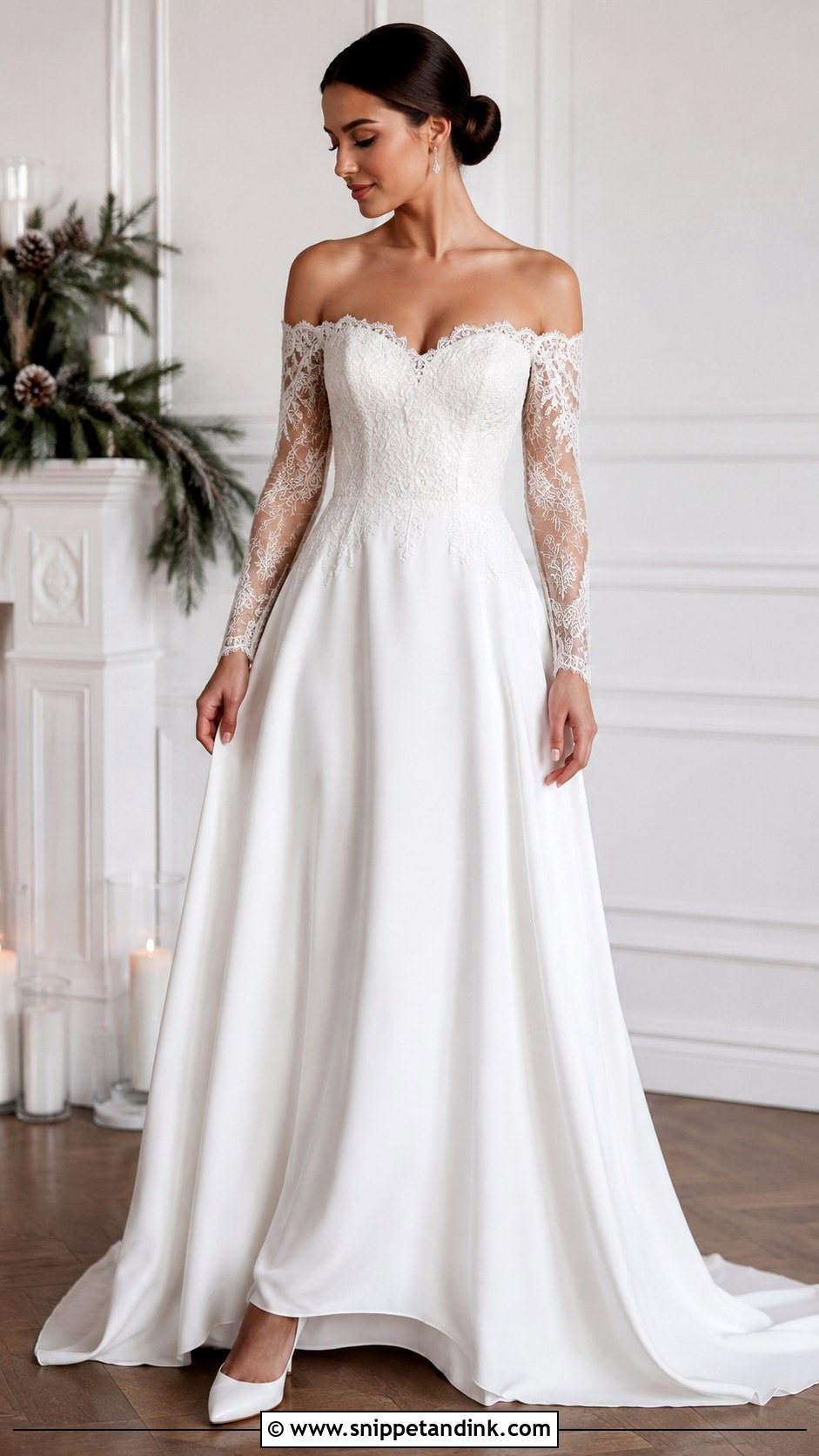 Bardot Long Sleeve Wedding Dress - Snippet and Ink - 25 Bardot Wedding Dress Ideas