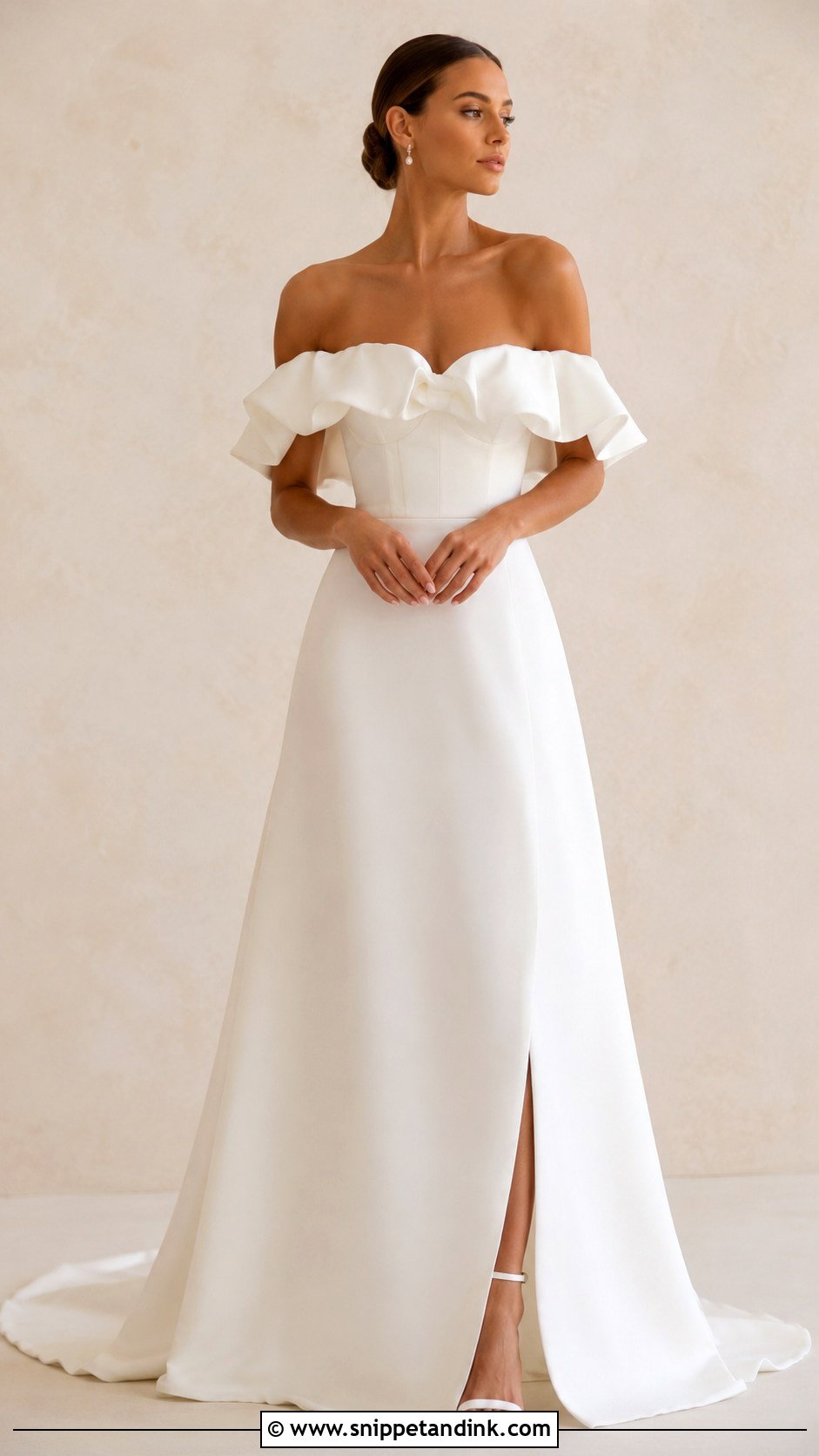 Bardot Ruffle Wedding Dress - Snippet and Ink - 25 Bardot Wedding Dress Ideas