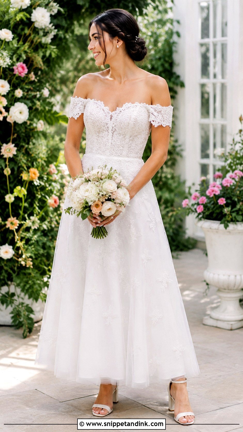 Bardot Short Sleeve Wedding Dress - Snippet and Ink - 25 Bardot Wedding Dress Ideas
