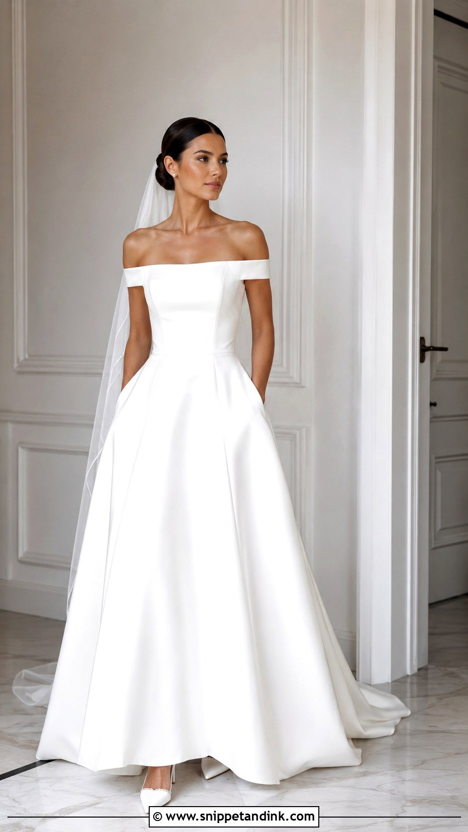 Bardot Square Neck Wedding Dress - Snippet and Ink - 25 Bardot Wedding Dress Ideas