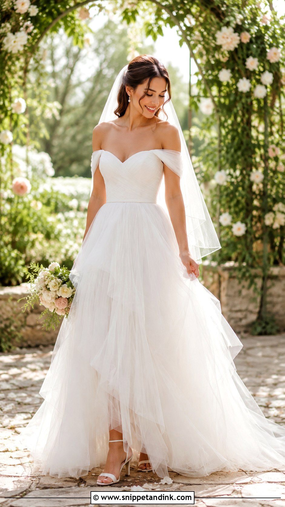 Bardot Tulle Wedding Dress - Snippet and Ink - 25 Bardot Wedding Dress Ideas