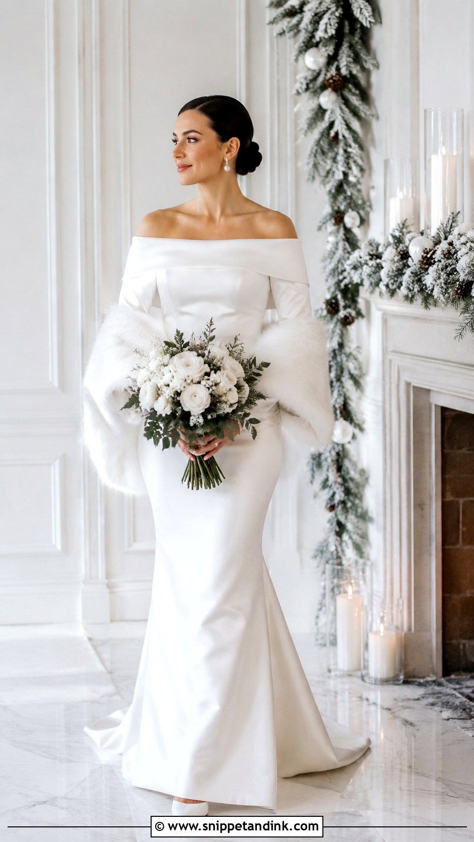 Bardot Winter Wedding Dress - Snippet and Ink - 25 Bardot Wedding Dress Ideas