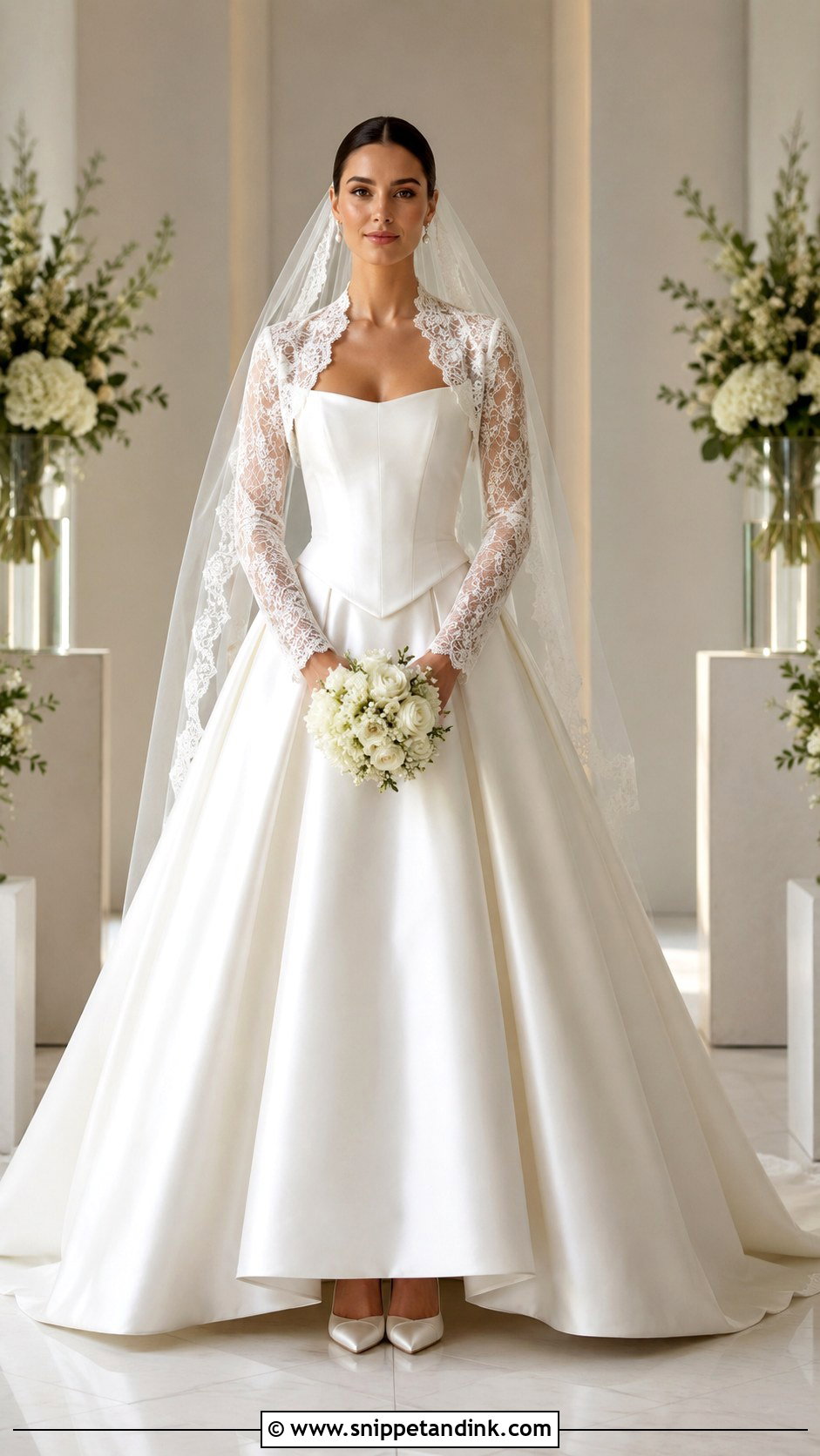 Basque Drop Waist Wedding Dress With Lace Bolero - Snippet and Ink - 20 Drop Waist Wedding Dress with Sleeves