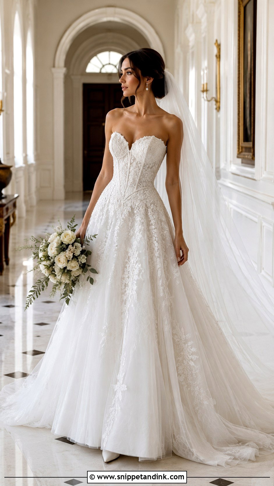 Basque Waist 3D Lace Wedding Dress - Snippet and Ink - 20 3D Lace Wedding Dress Ideas