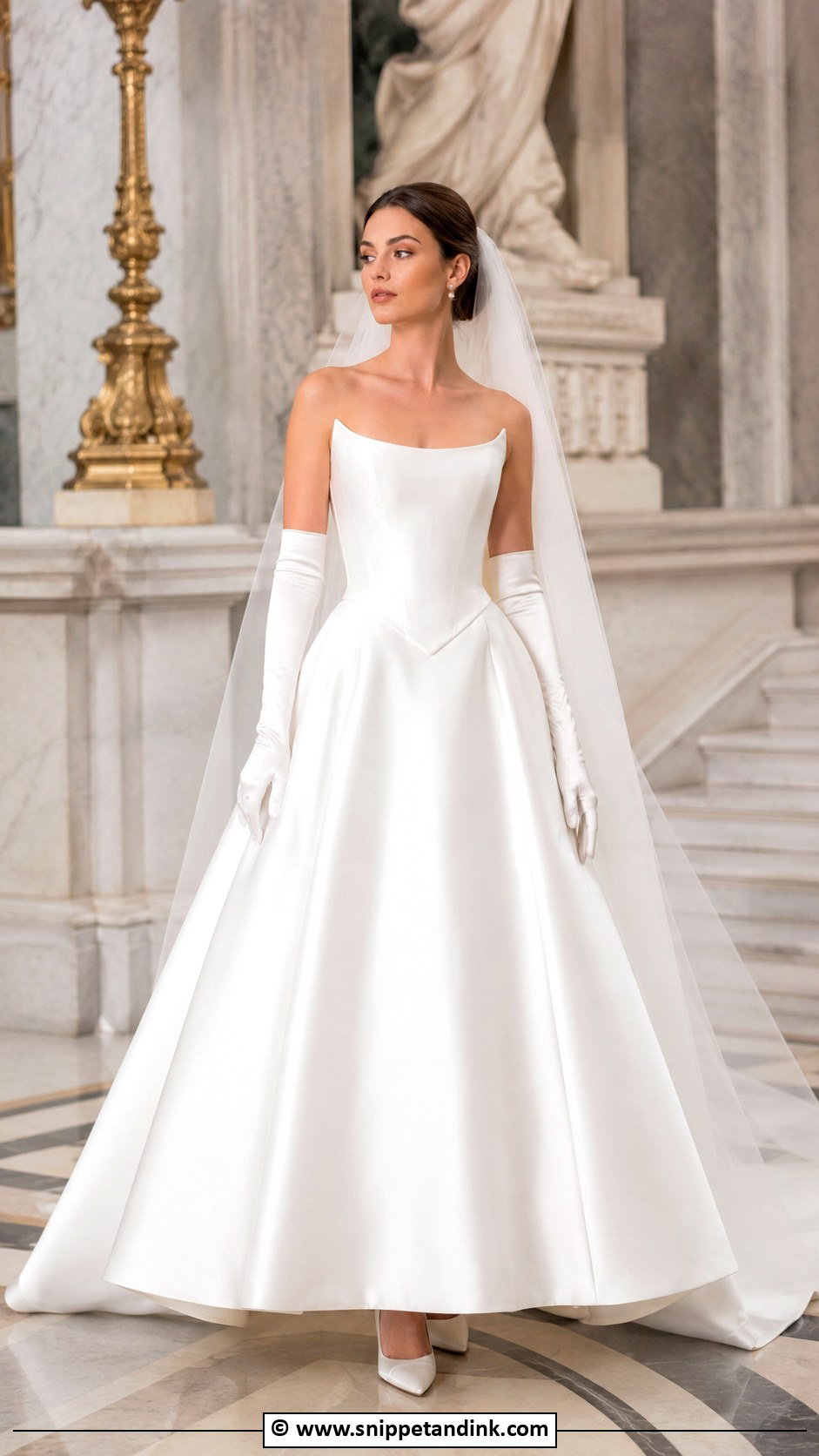 Basque Waist A Line Wedding Dress With Gloves - Snippet and Ink - 30 Aline Wedding Dress Ideas
