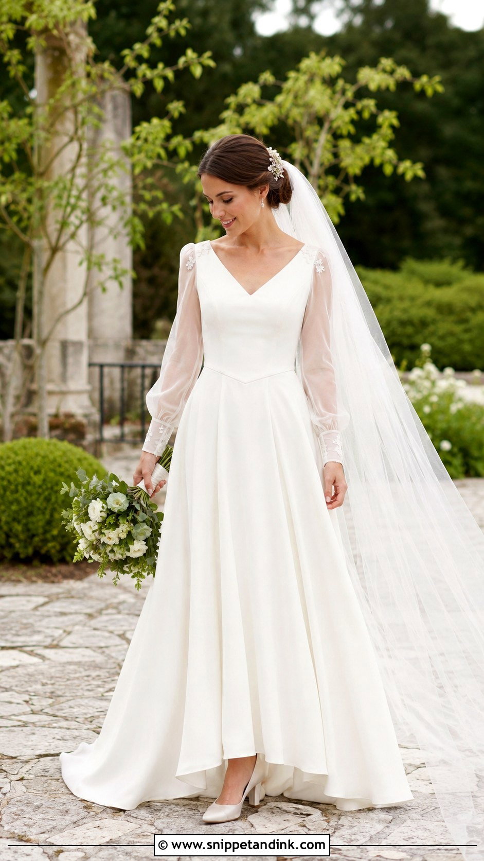 Basque Waist A Line Wedding Dress With Sleeves - Snippet and Ink - 25 Basque Waist Wedding Dress with Sleeves