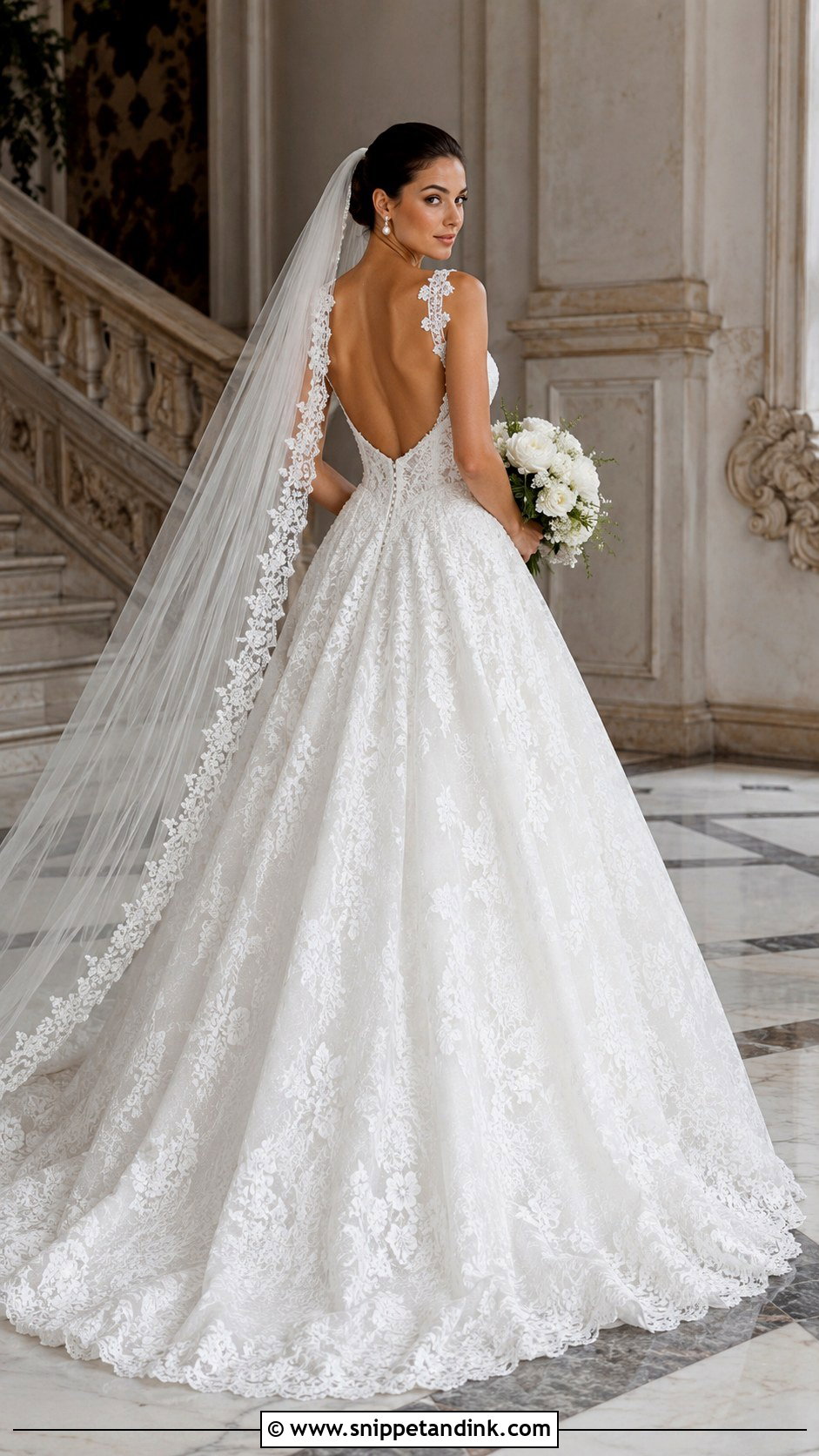 Basque Waist Backless Lace Wedding Dress - Snippet and Ink - 20 Backless Lace Wedding Dress Ideas