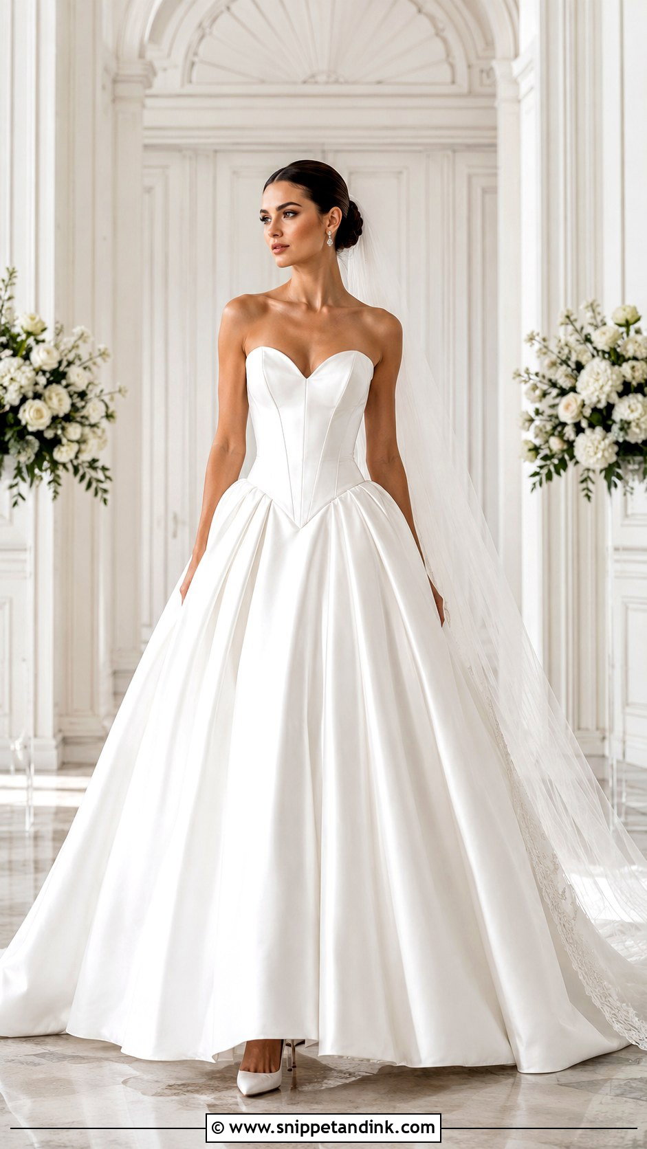 Basque Waist Ball Gown Wedding Dress - Snippet and Ink - 20 Inverted Triangle Wedding Dress Ideas