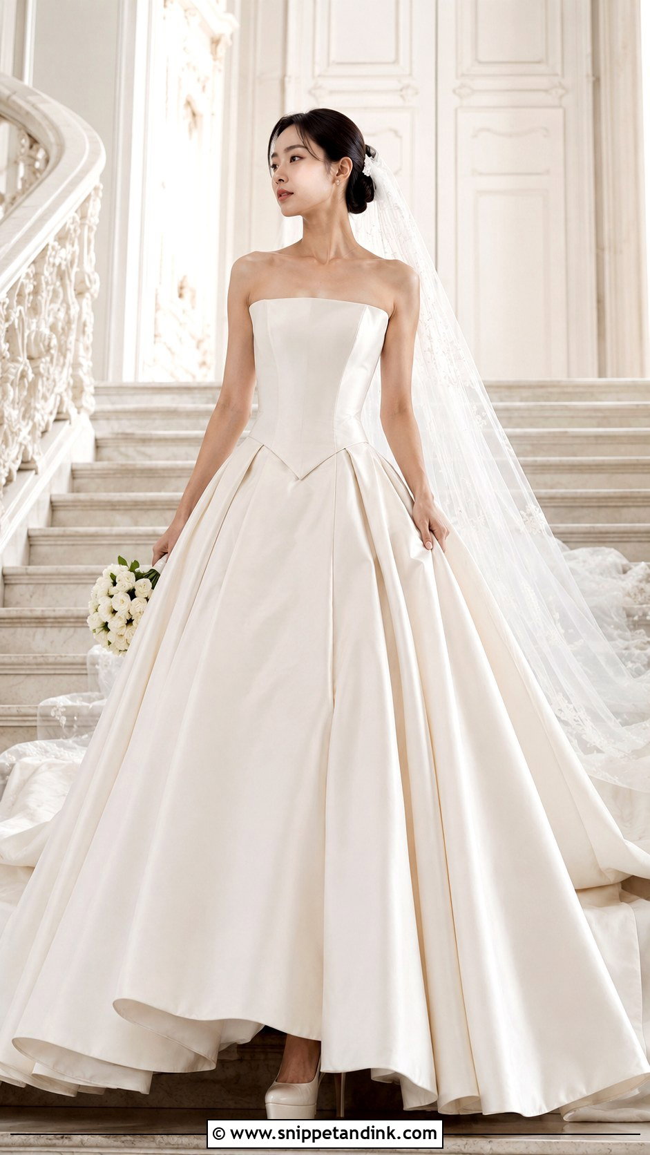 Basque Waist Ball Gown Wedding Dress - Snippet and Ink - 20 Korean Style Wedding Dresses