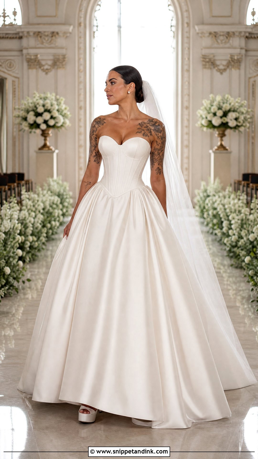 Basque Waist Ball Gown Wedding Dress - Snippet and Ink - 20 Wedding Dresses Tattooed Women