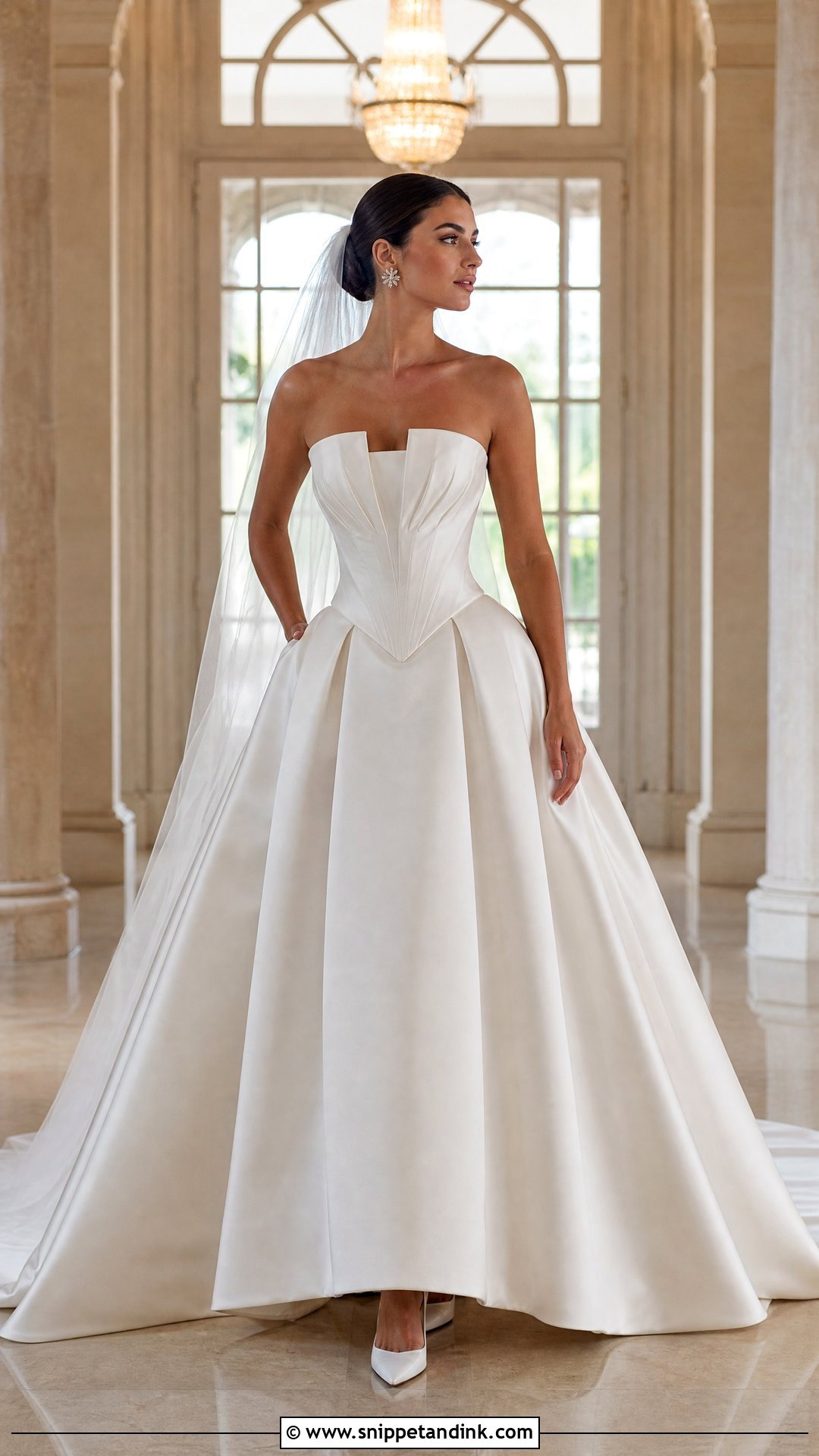 Basque Waist Ball Gown With Detachable Pleated Train - Snippet and Ink - 20 Wedding Dress with Detachable Train Ideas