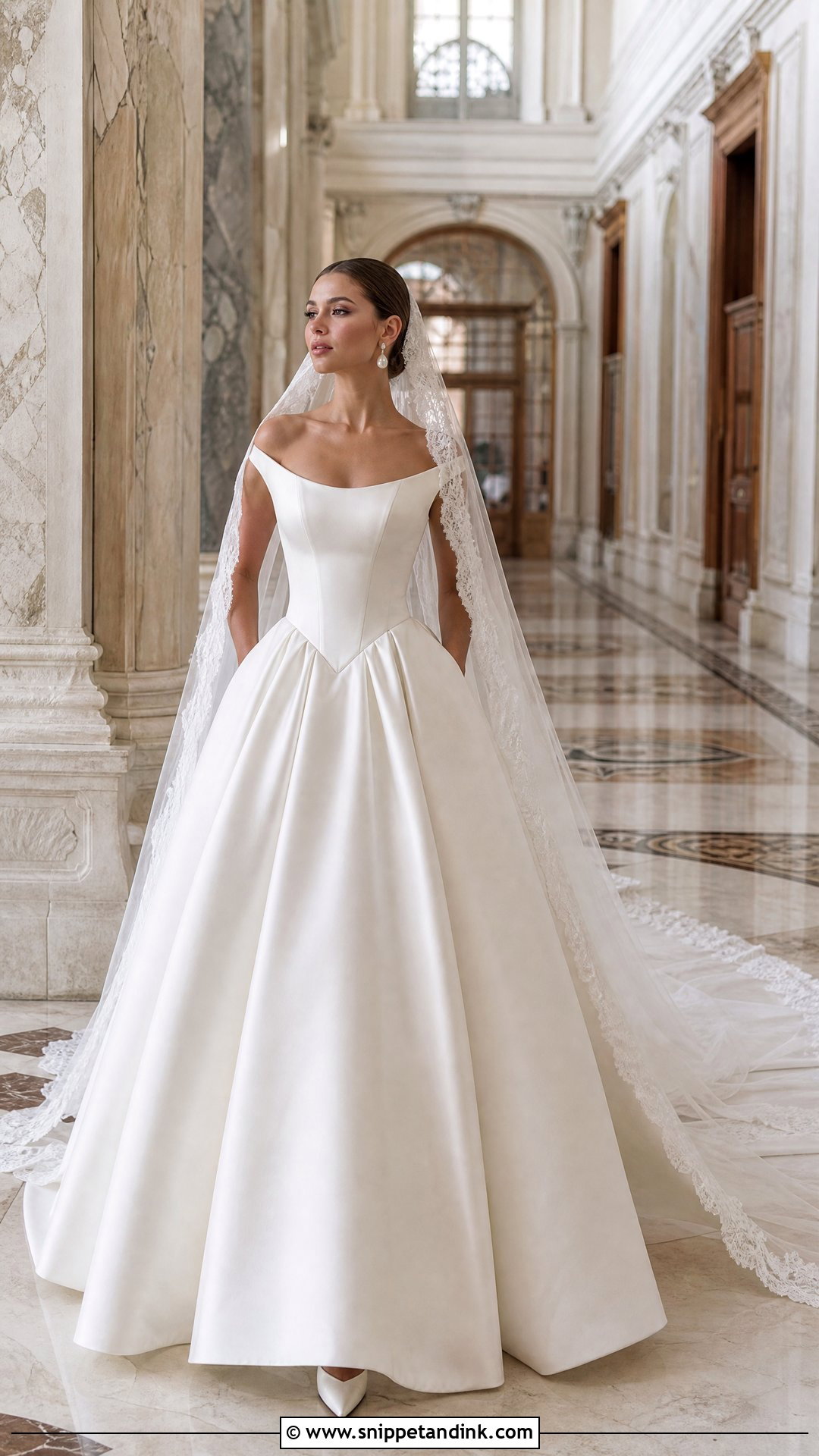 Basque Waist Ball Gown With Lace Veil - Snippet and Ink - 20 Traditional Wedding Gown Ideas