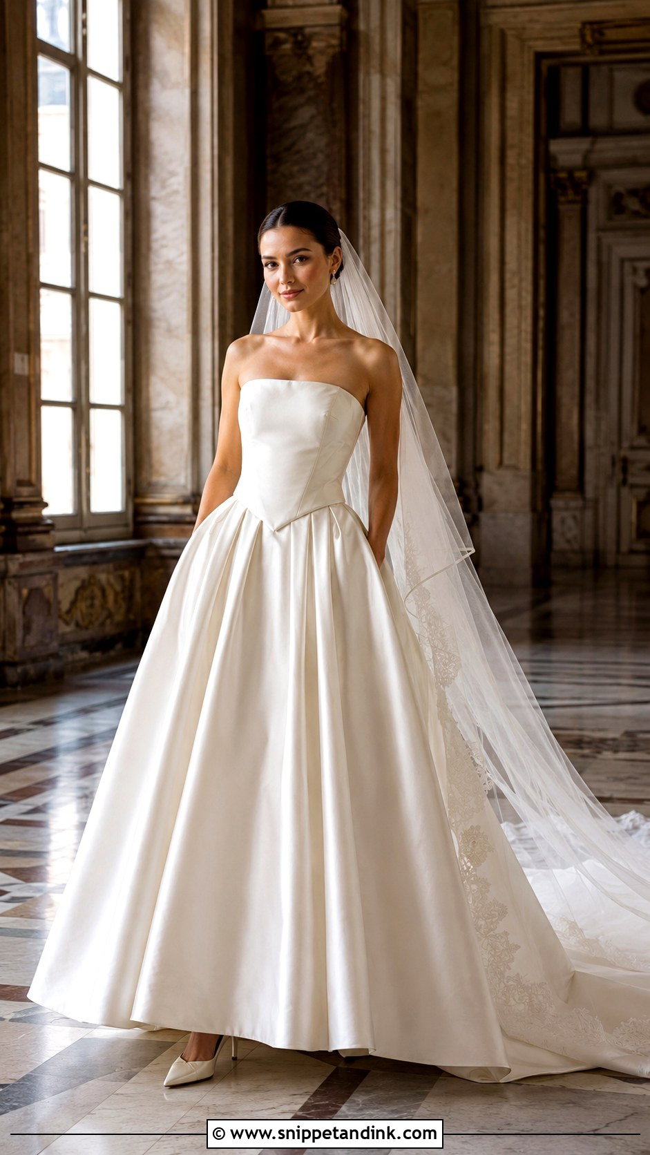 Basque Waist Bandeau Wedding Dress - Snippet and Ink - 20 Bandeau Wedding Dress Ideas