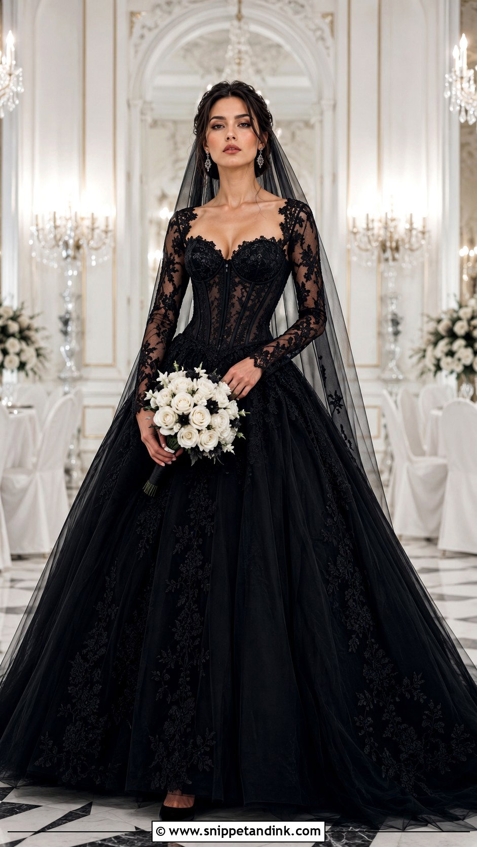 Basque Waist Black Lace Wedding Dress - Snippet and Ink - 20 Black Lace Wedding Dresses