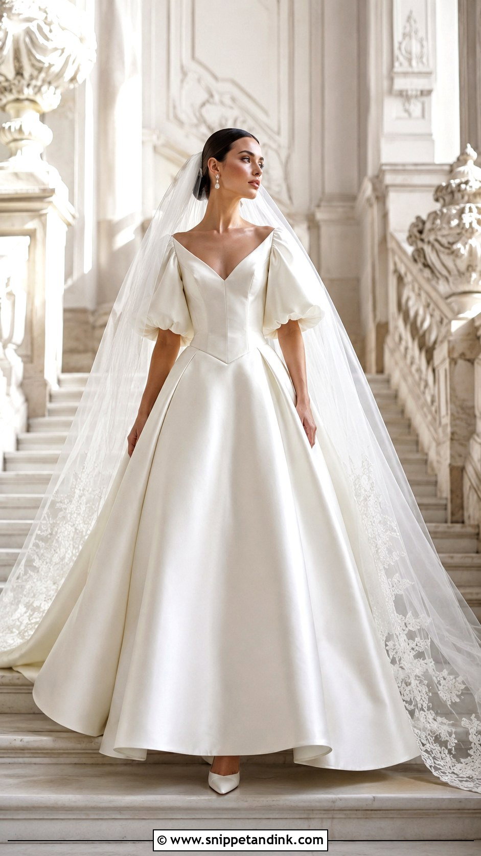 Basque Waist Bubble Sleeve Wedding Dress - Snippet and Ink - 20 Bubble Sleeve Wedding Dress Ideas