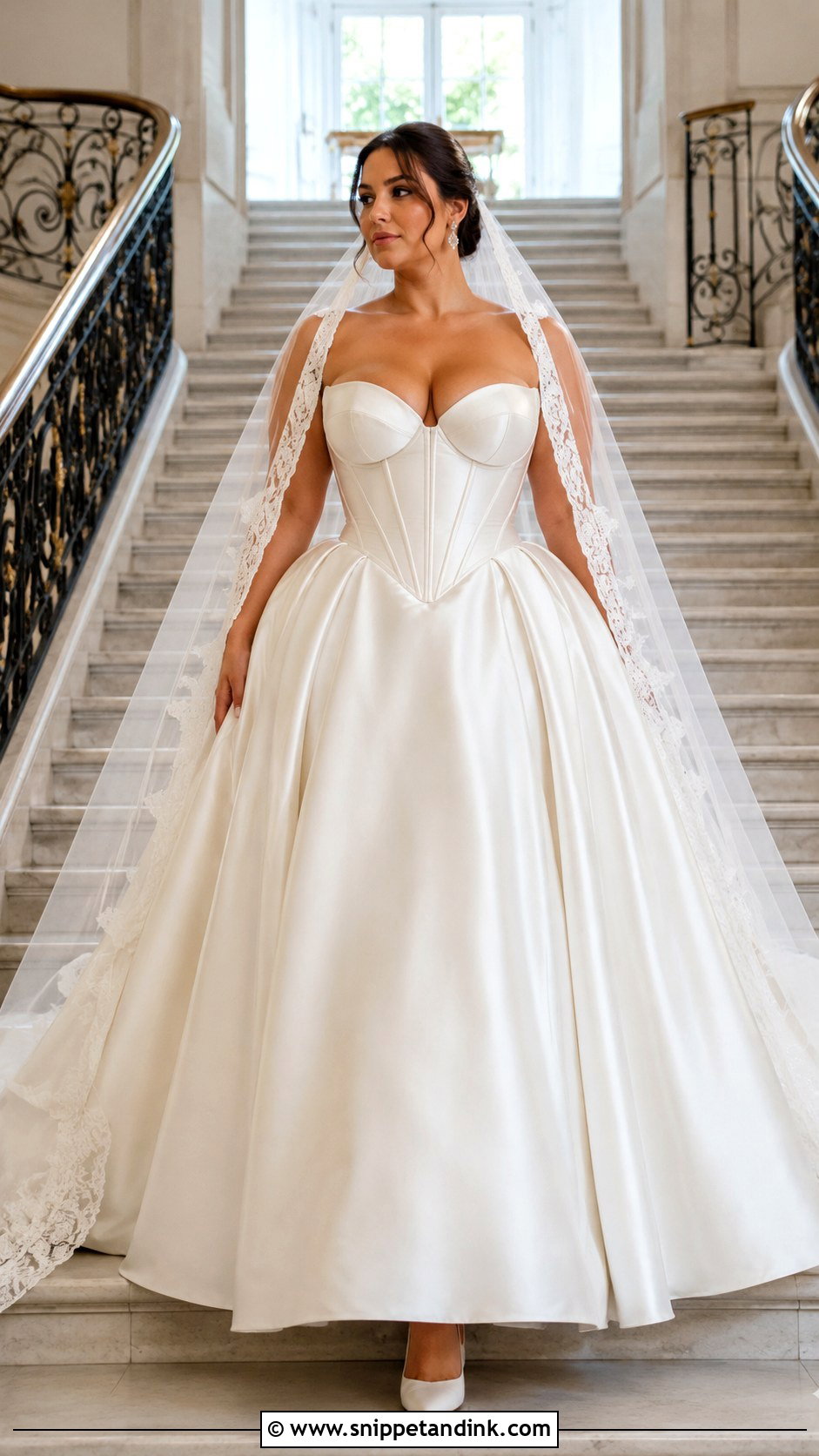 Basque Waist Corset Ball Gown - Snippet and Ink - 20 Large Bust Wedding Dress Ideas