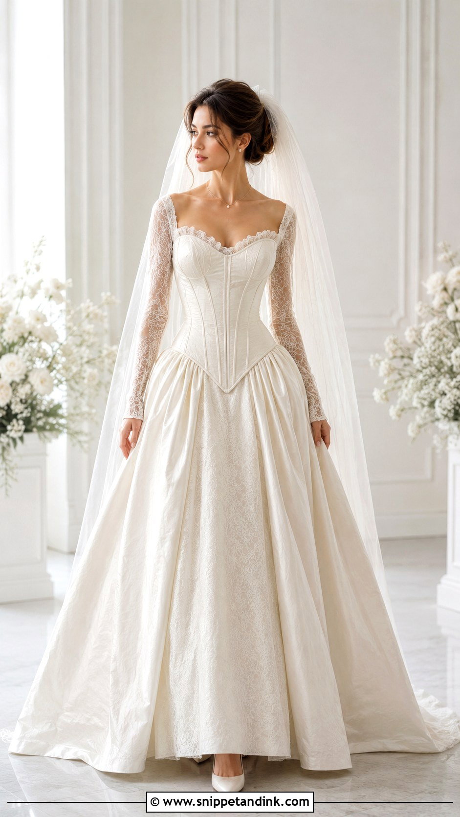 Basque Waist Corset Wedding Dress With Sleeves - Snippet and Ink - 25 Basque Waist Wedding Dress with Sleeves