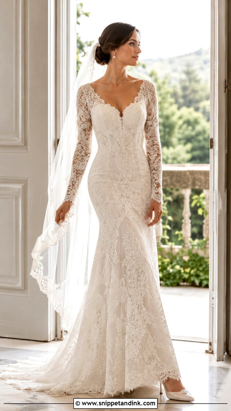 Basque Waist Fit And Flare Wedding Dress With Sleeves - Snippet and Ink - 25 Basque Waist Wedding Dress with Sleeves