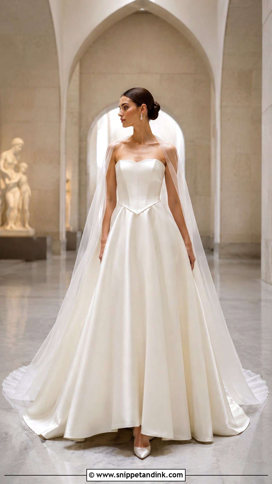 Basque Waist Flared Wedding Dress With Bridal Cape - Snippet and Ink - 20 Flared Wedding Dress Ideas
