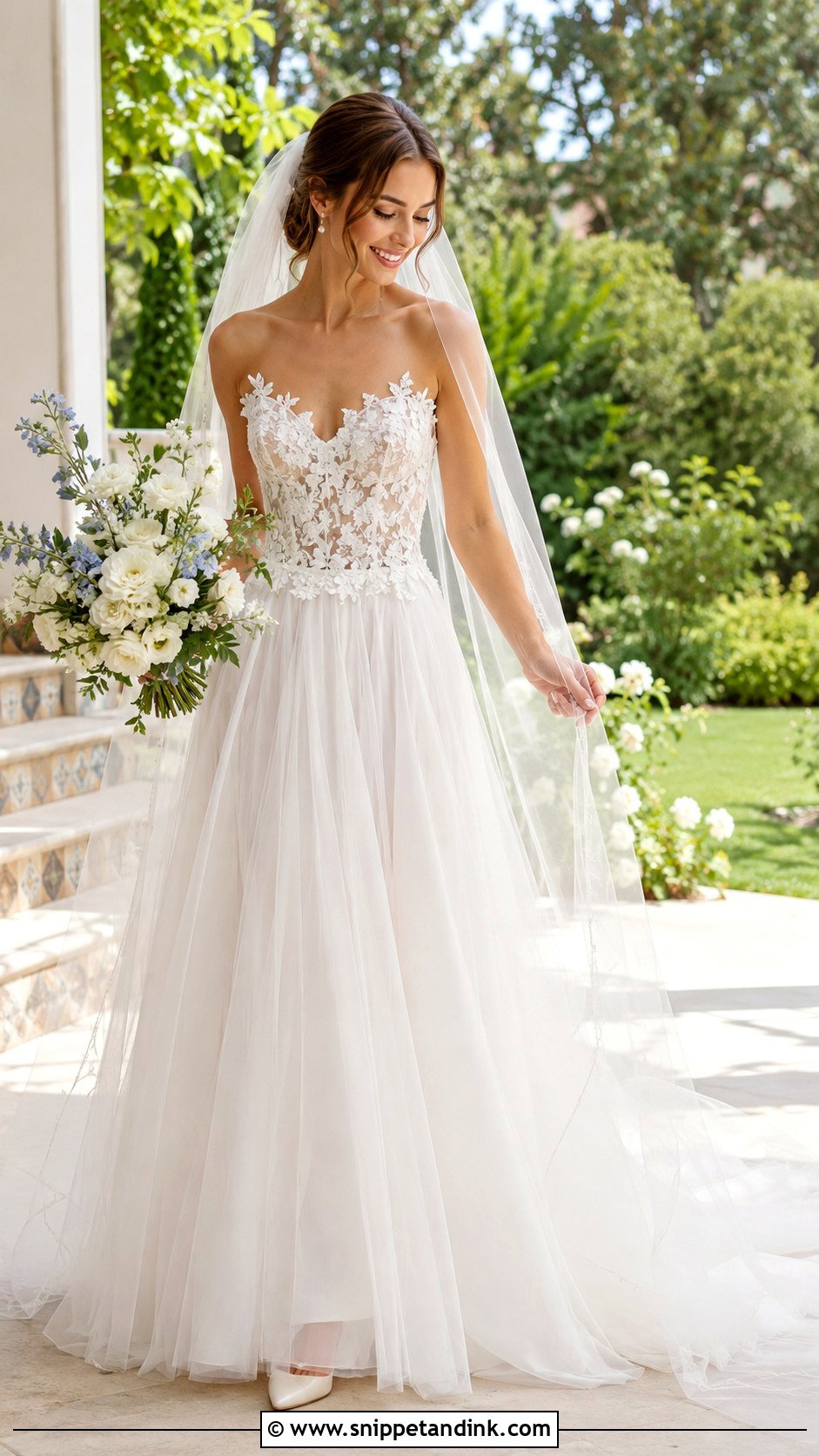 Basque Waist Floral Wedding Dress - Snippet and Ink - 25 Basque Wedding Dresses