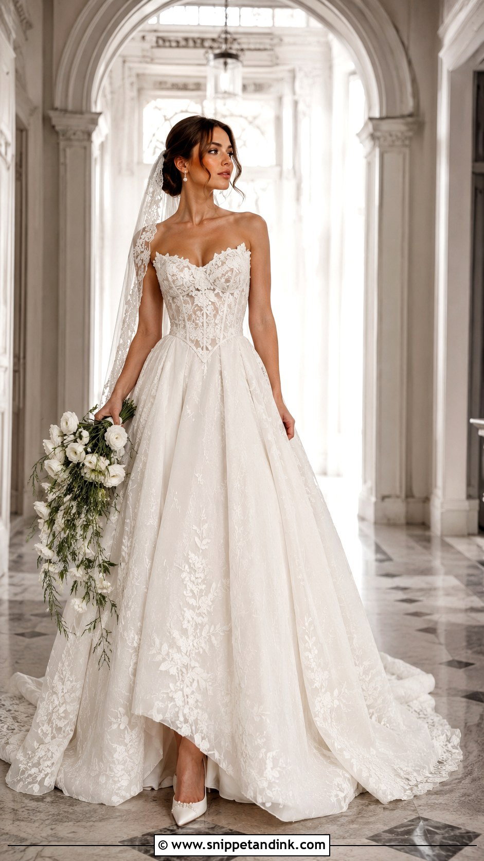 Basque Waist Flower Lace Wedding Dress - Snippet and Ink - 20 Flower Lace Wedding Dress Ideas