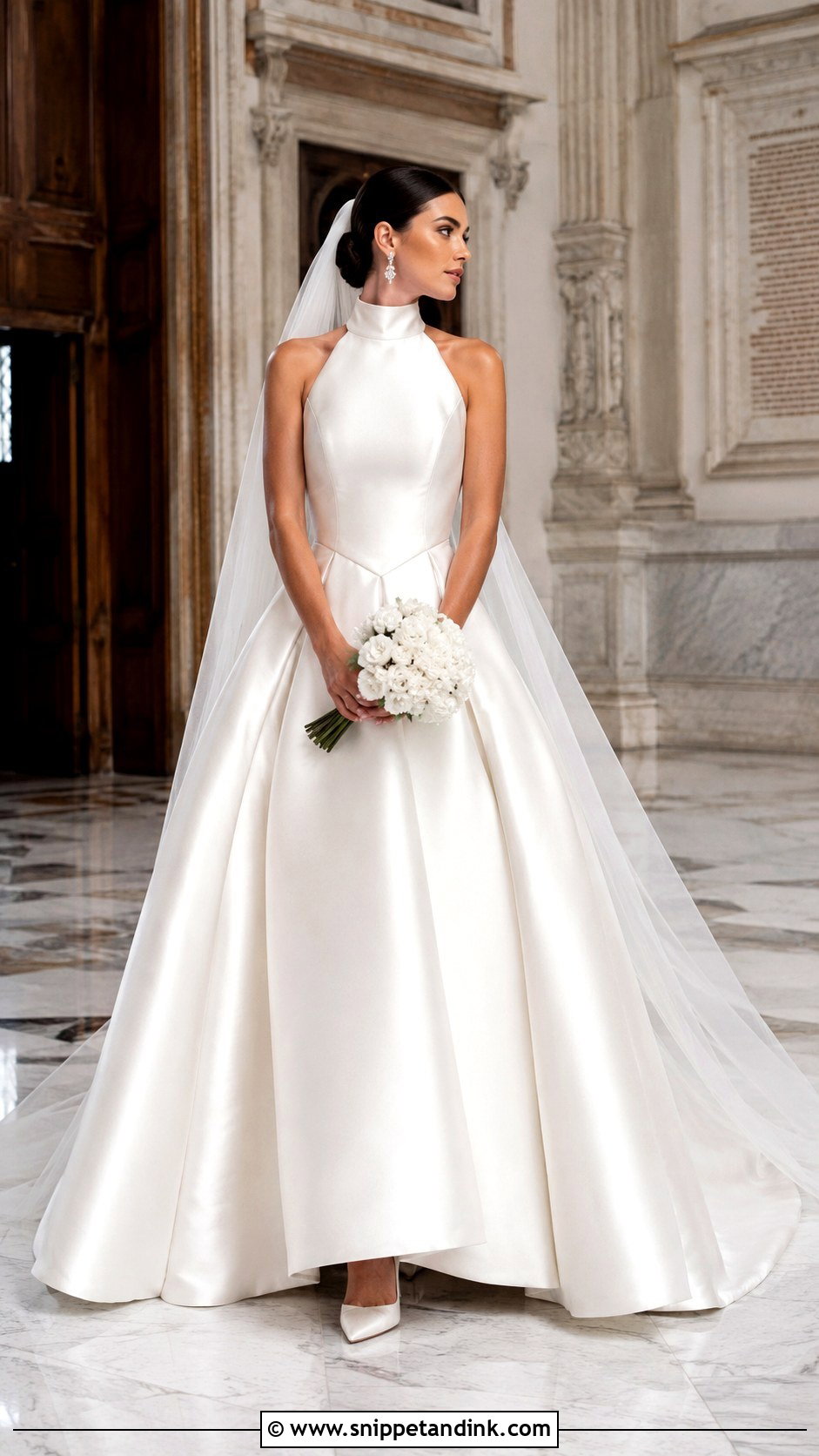 Basque Waist High Neck Halter Wedding Dress - Snippet and Ink - 20 High Neck Halter Wedding Dress Ideas