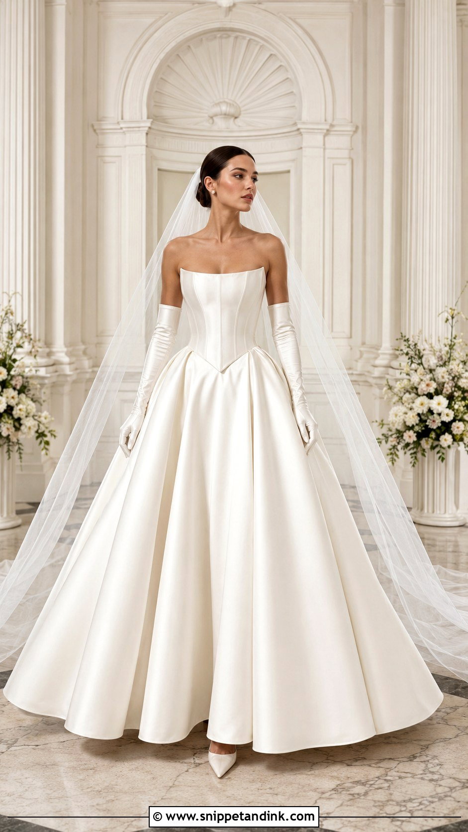 Basque Waist KYHA Wedding Dress With Opera Gloves - Snippet and Ink - 20 Khya Studios Wedding Dress Ideas