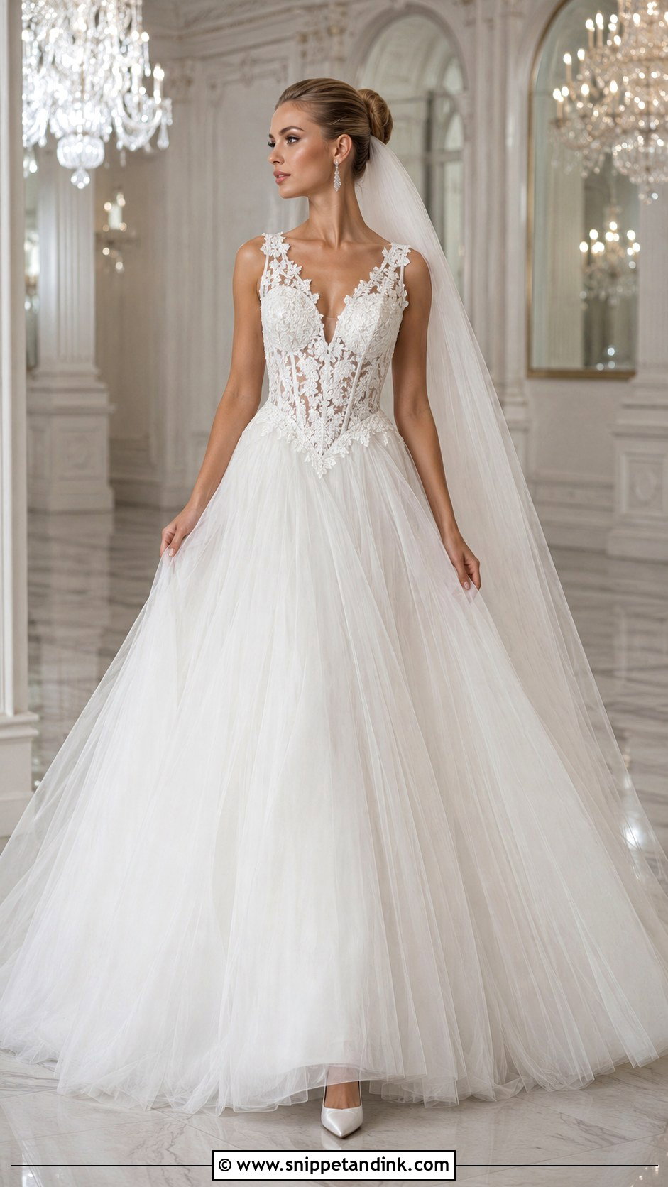 Basque Waist Lace And Tulle Wedding Dress - Snippet and Ink - 20 Lace and Tulle Wedding Dress Ideas
