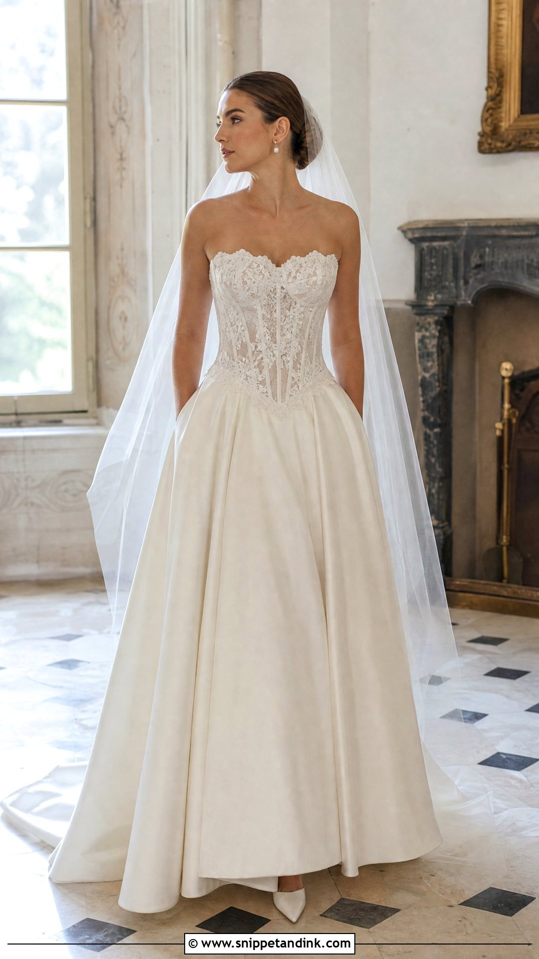 Basque Waist Lace Applique Wedding Dress - Snippet and Ink - 20 Lace Applique Wedding Dress Ideas