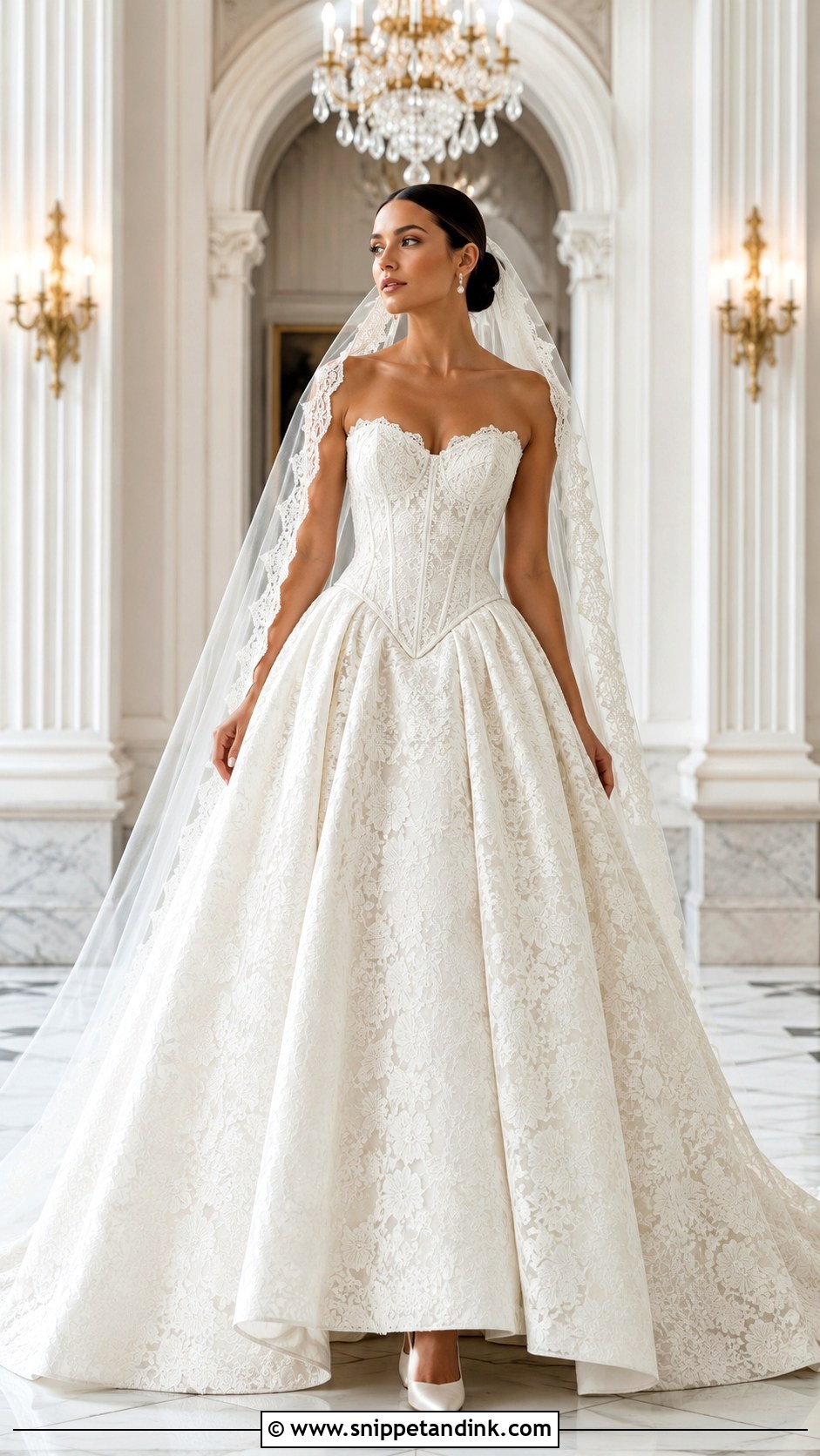 Basque Waist Lace Ball Gown Wedding Dress - Snippet and Ink - 20 Lace Ball Gown Wedding Dress Ideas