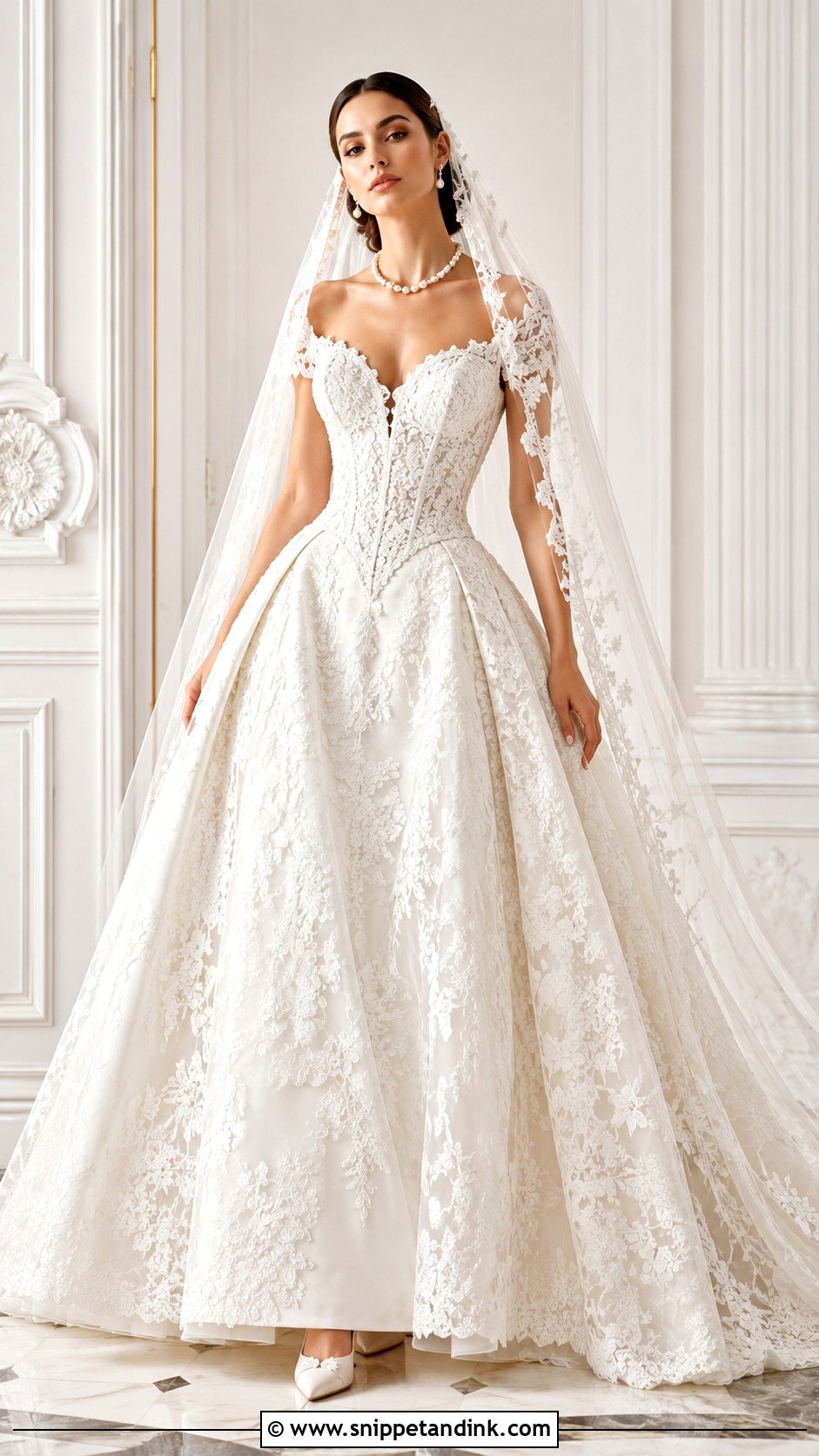Basque Waist Lace Ballgown Wedding Dress - Snippet and Ink - 25 Wedding Dresses Lace Ballgown
