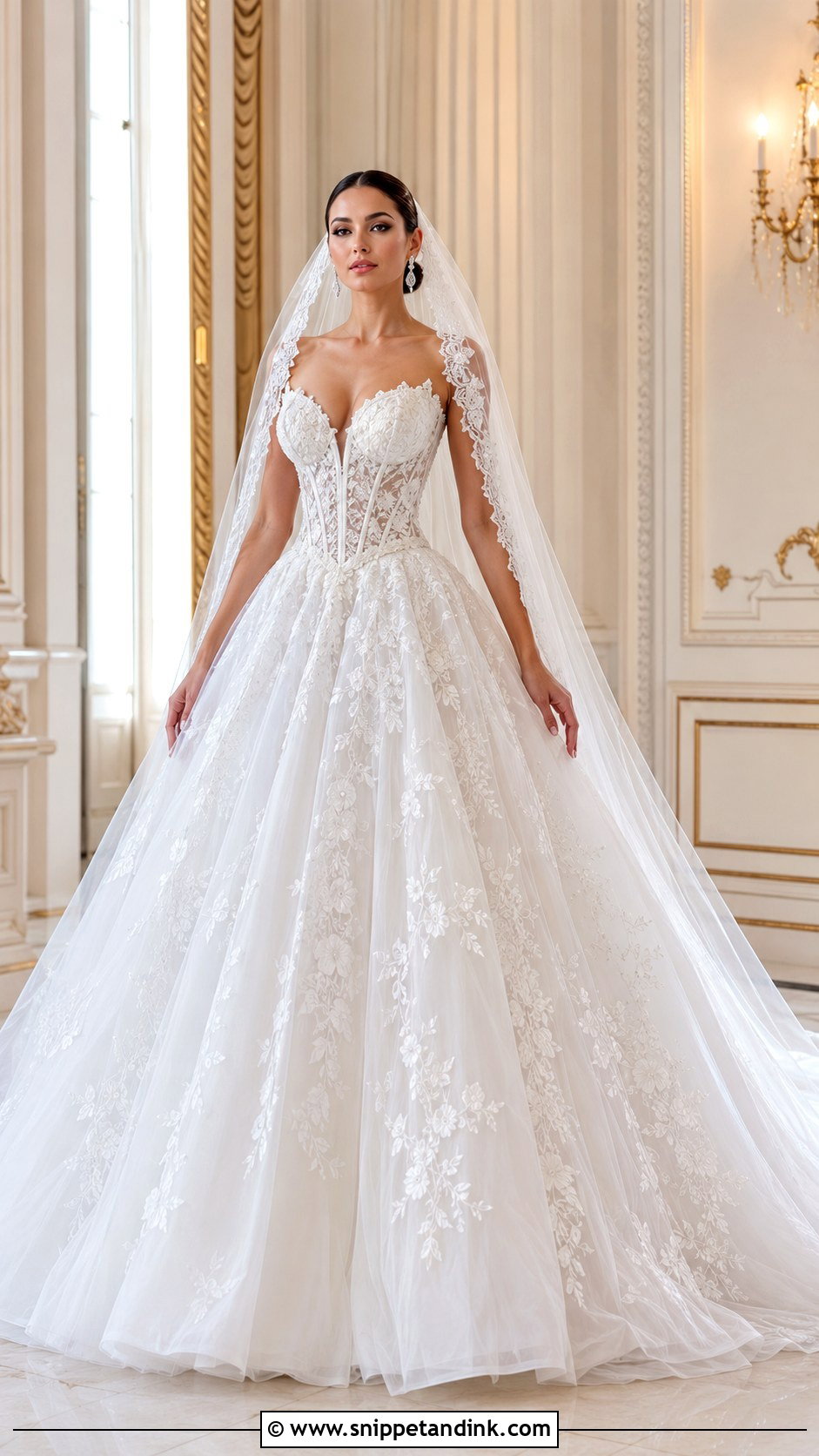 Basque Waist Lace Corset Wedding Dress - Snippet and Ink - 20 Lace Corset Wedding Dresses