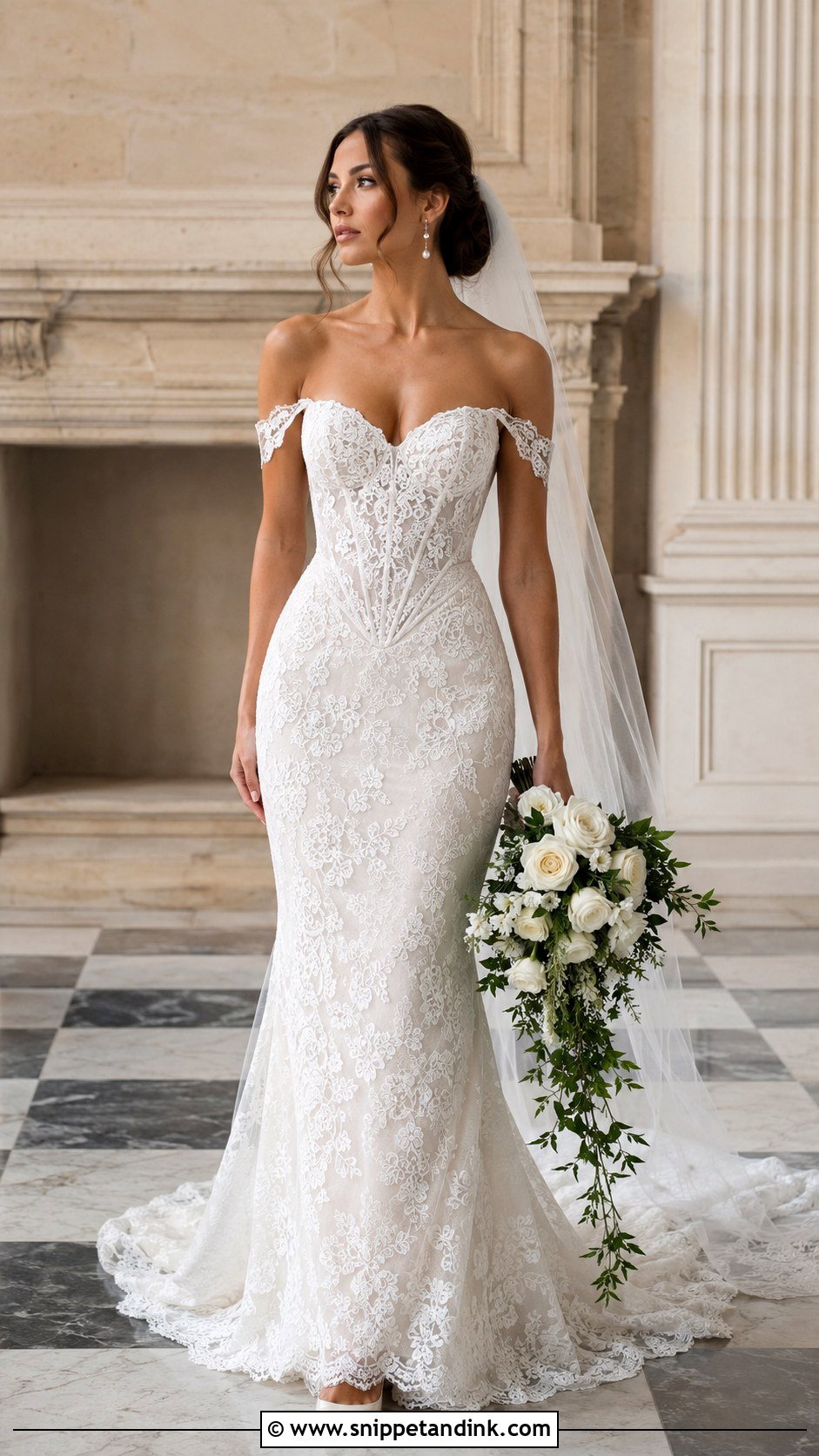 Basque Waist Lace Fit and Flare Wedding Dress - Snippet and Ink - 20 Lace Fit and Flare Wedding Dress Ideas