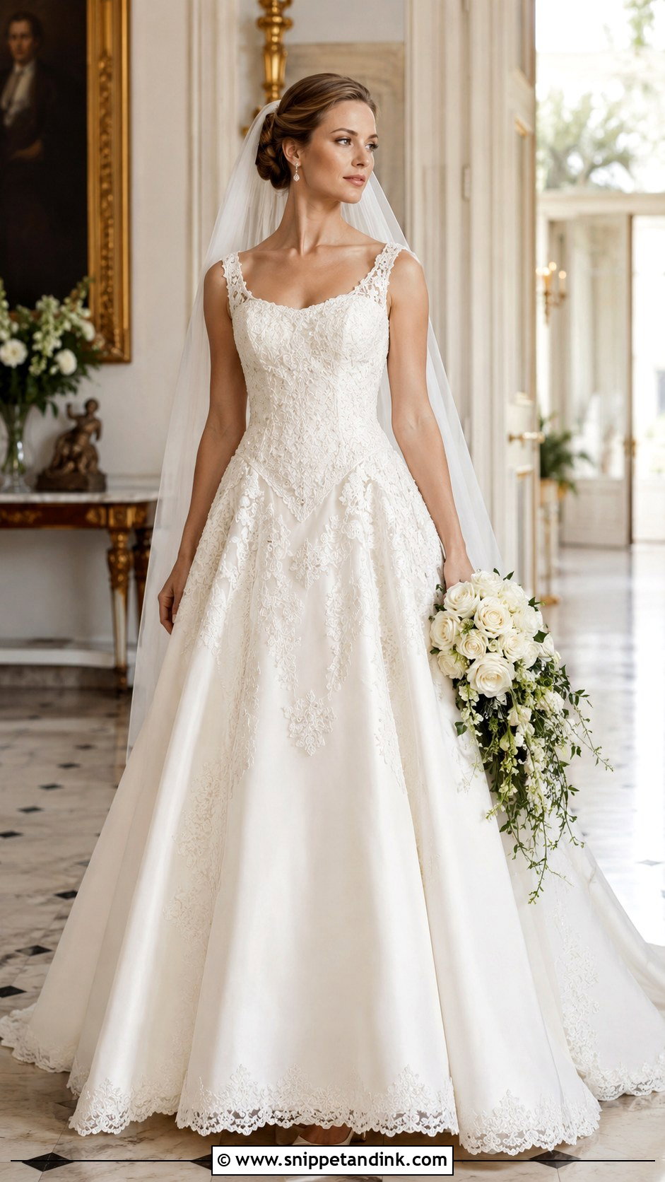 Basque Waist Lace Overlay Wedding Dress - Snippet and Ink - 20 Lace Overlay Wedding Dress Ideas