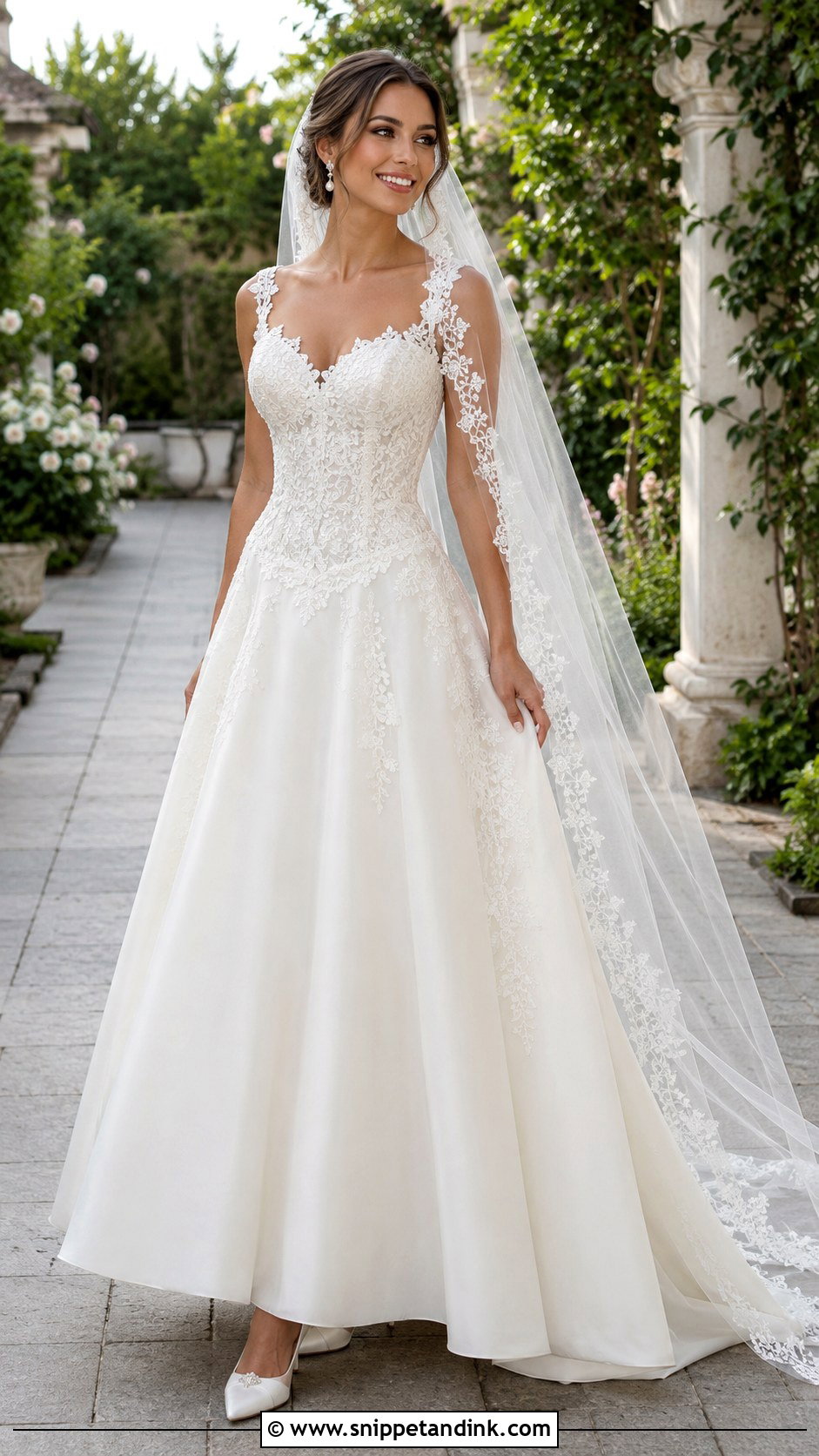 Basque Waist Lace Wedding Dress - Snippet and Ink - 20 Modern Romantic Wedding Dress Ideas
