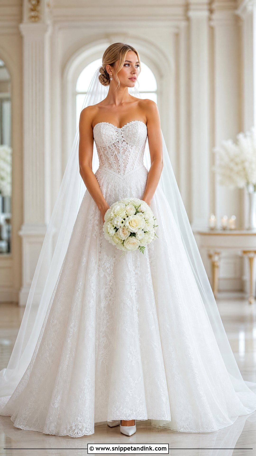 Basque Waist Lace Wedding Dress - Snippet and Ink - 20 Wedding Dress with Lace Ideas