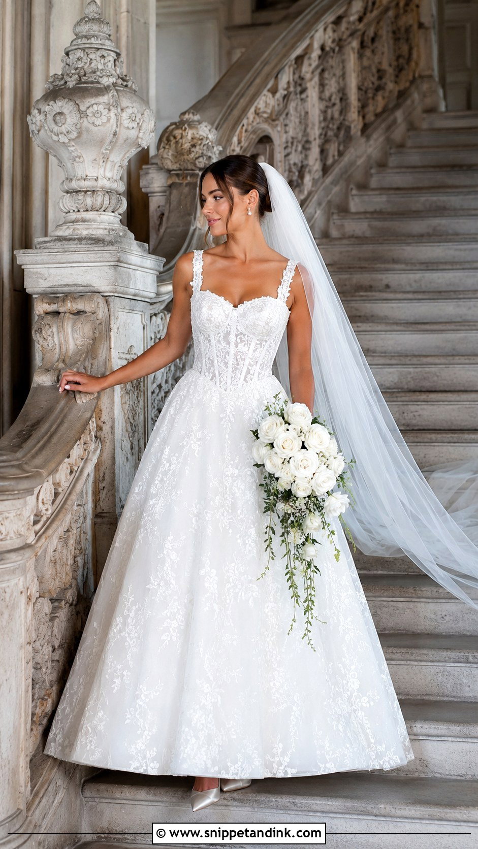 Basque Waist Lace Wedding Dress - Snippet and Ink - 20 Big Lace Wedding Dress Ideas