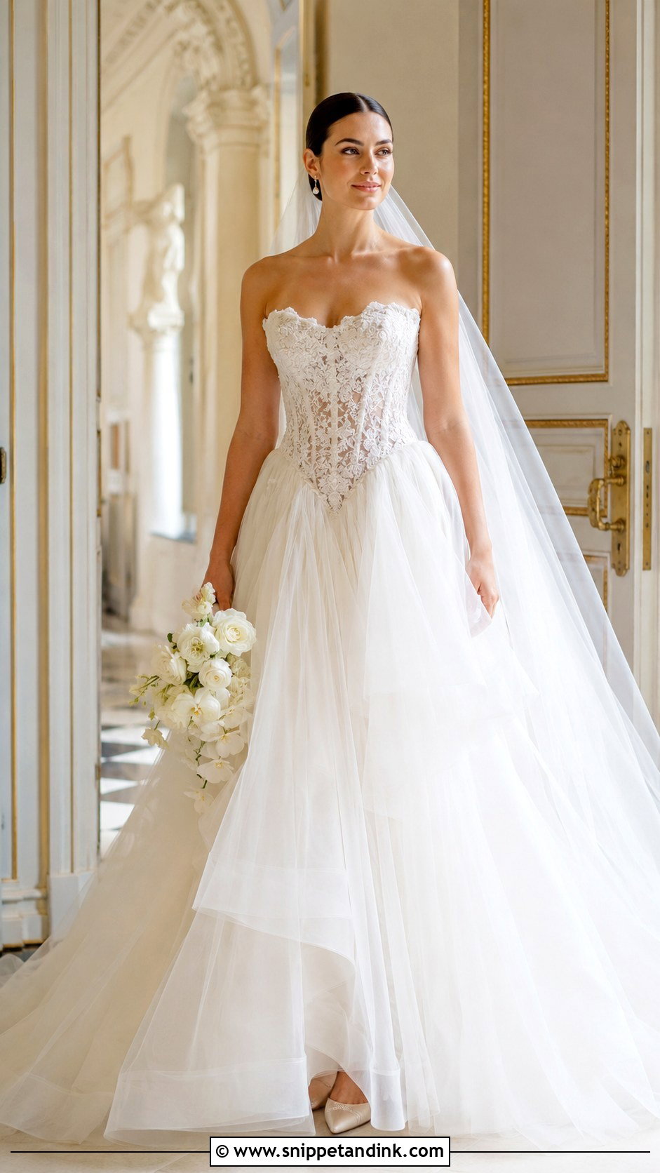 Basque Waist Lace Wedding Dress - Snippet and Ink - 20 Flowy Lace Wedding Dress Ideas