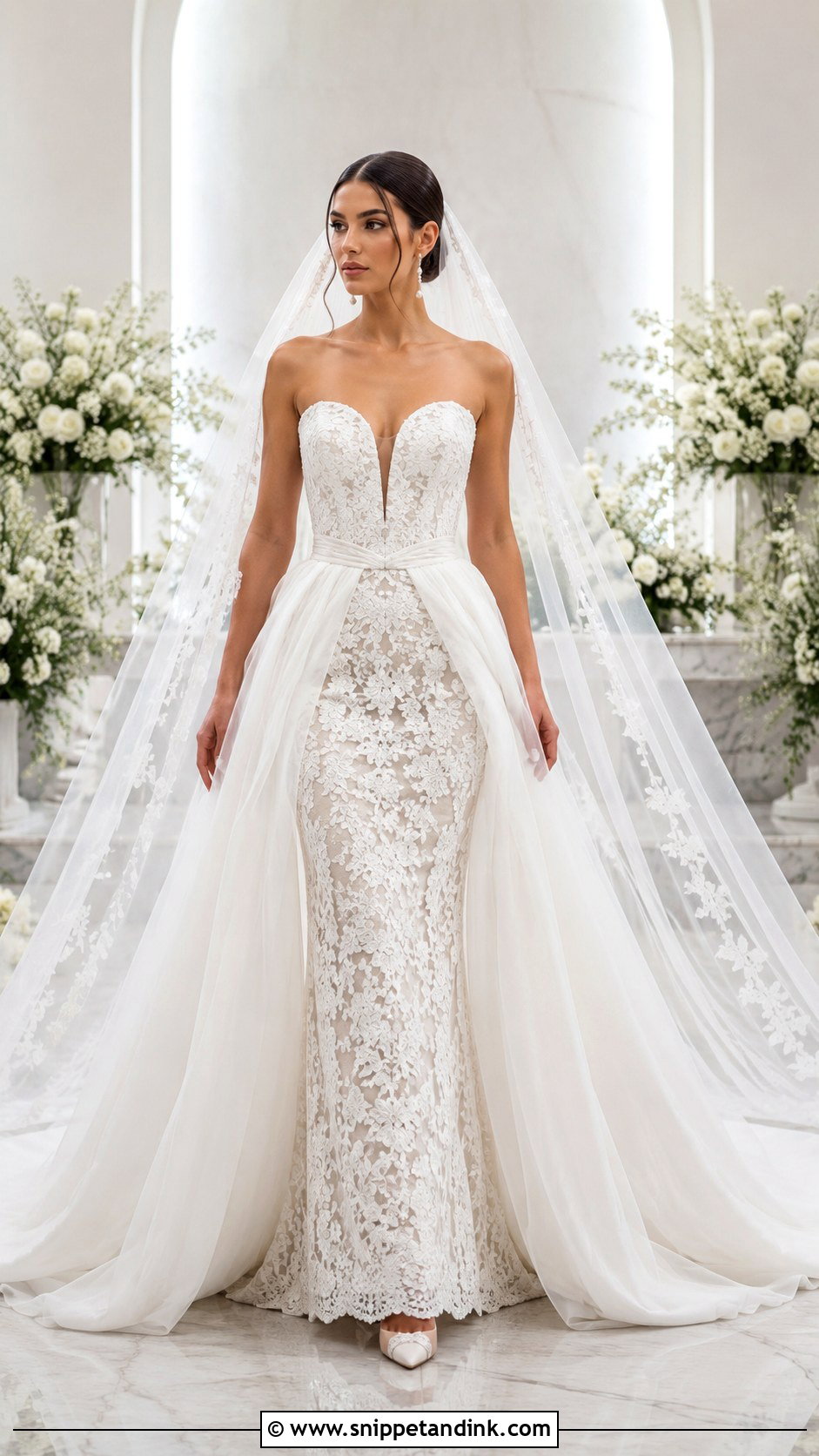 Basque Waist Lace Wedding Dress With Overskirt - Snippet and Ink - 20 Basque Waist Lace Wedding Dress Ideas