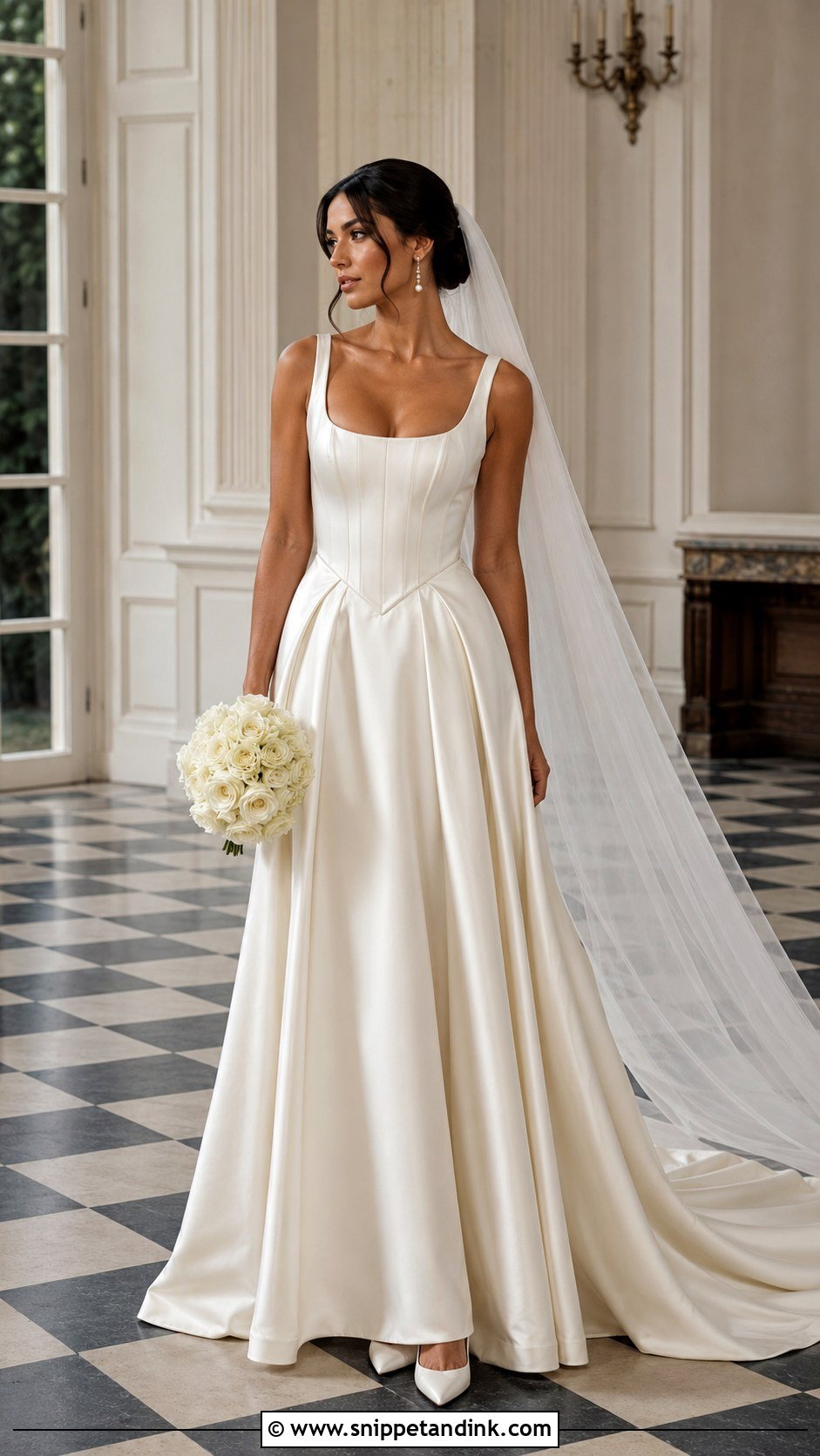 Basque Waist Liquid Satin Wedding Dress - Snippet and Ink - 20 Liquid Satin Wedding Dress Ideas