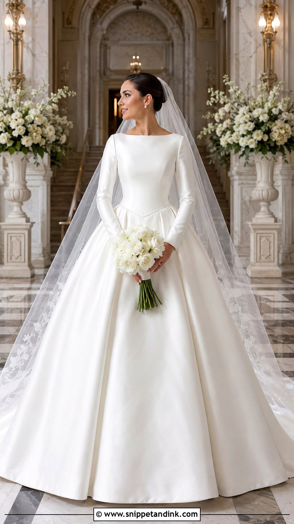 Basque Waist Long Sleeve Ball Gown - Snippet and Ink - 20 Modest Long Sleeve Wedding Dresses