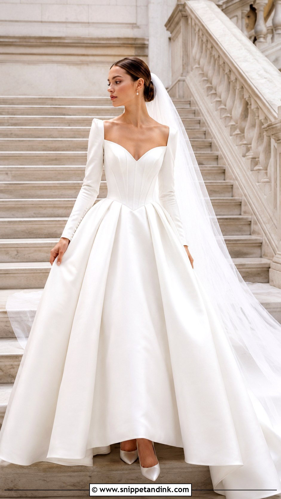 Basque Waist Long Sleeve Corset Wedding Dress - Snippet and Ink - 20 Long Sleeve Corset Wedding Dress Ideas