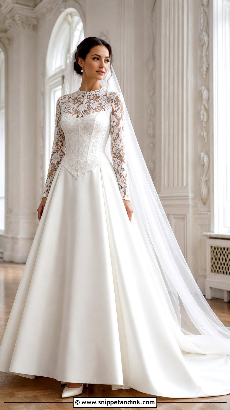 Basque Waist Long Sleeve Lace Wedding Dress - Snippet and Ink - 20 Long Sleeved Lace Wedding Dress Ideas