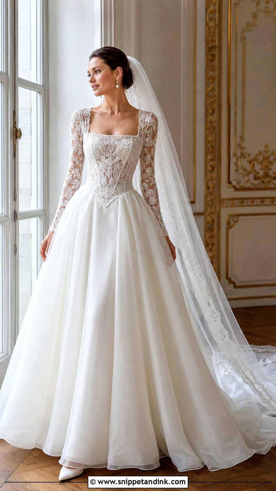 Basque Waist Long Sleeve Lace Wedding Dress - Snippet and Ink - 20 Dantel Wedding Dress Long Sleeve Ideas