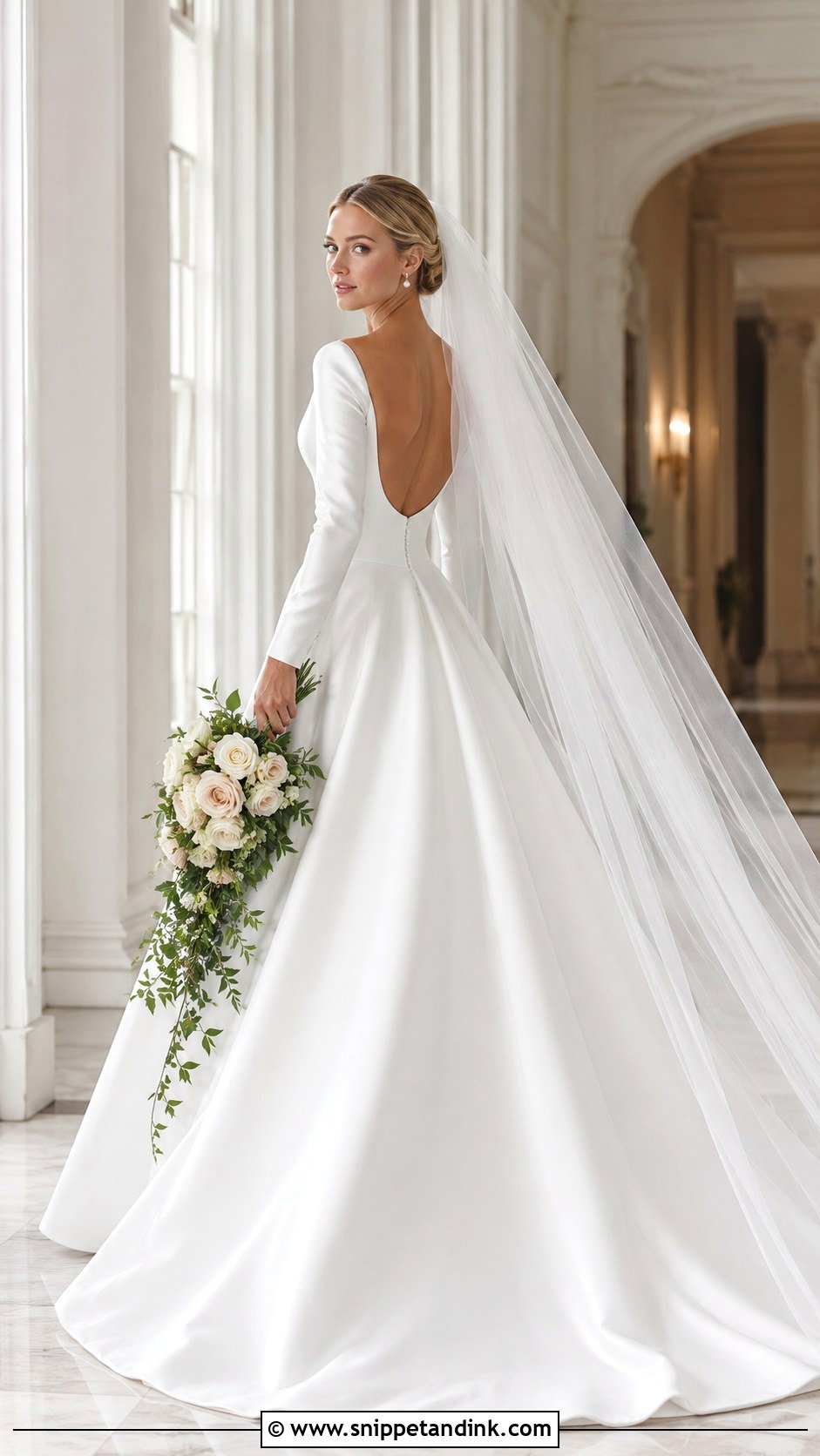Basque Waist Long Sleeve Low Back Wedding Dress - Snippet and Ink - 20 Long Sleeve Low Back Wedding Dress Ideas